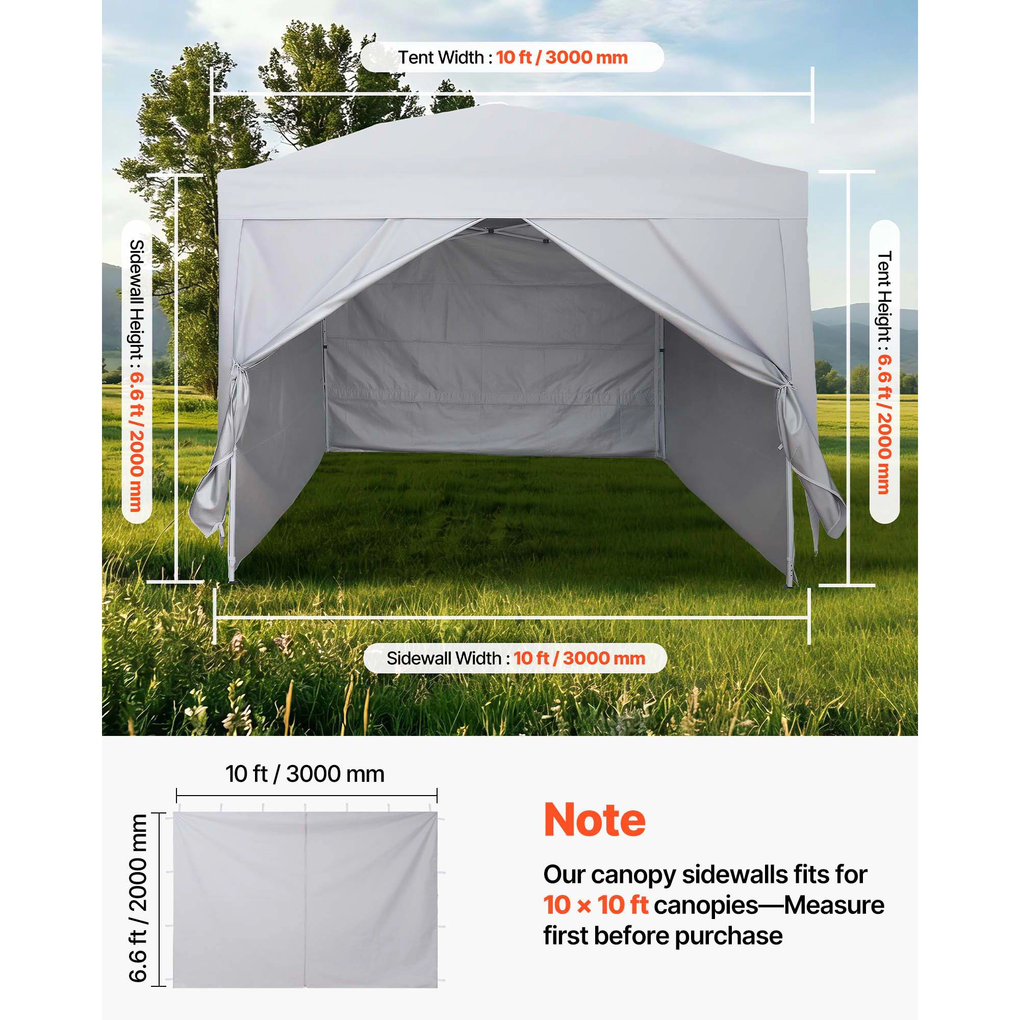 HONGGE 10x10 ft Canopy Sidewalls (Set of 4), Waterproof UV-Blocking Tent Side Walls for Pop Up Canopies, White