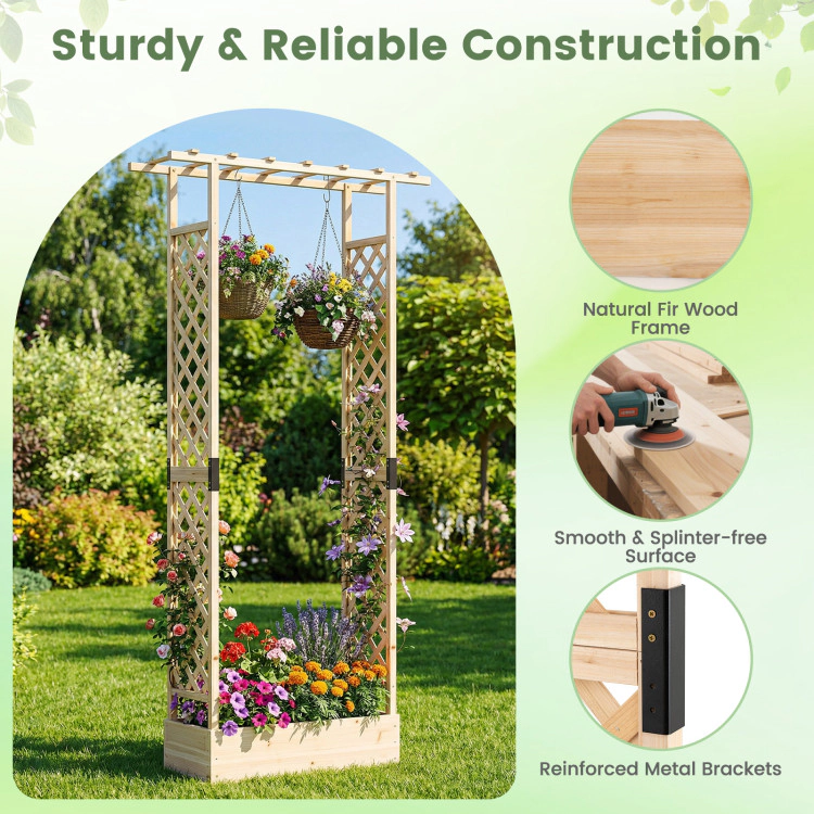 Hivvago 89 Inch Tall Wooden Raised Garden Bed with Side Trellis and Hanging Roof Drainage Holes