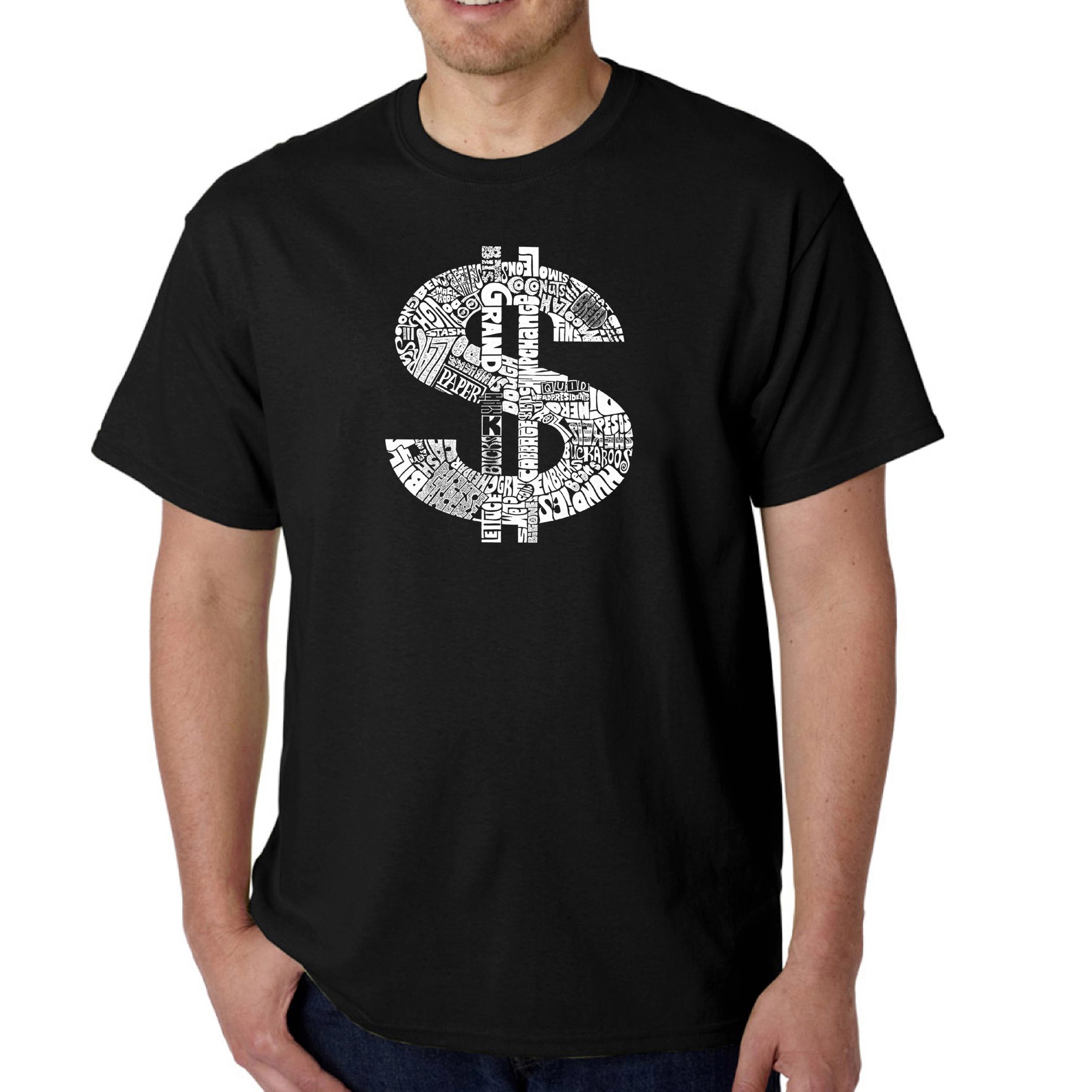 LA Pop Art Men's Dollar Sign Word Crew Neck T-Shirt - 100% Cotton, Short Sleeve, Regular Fit