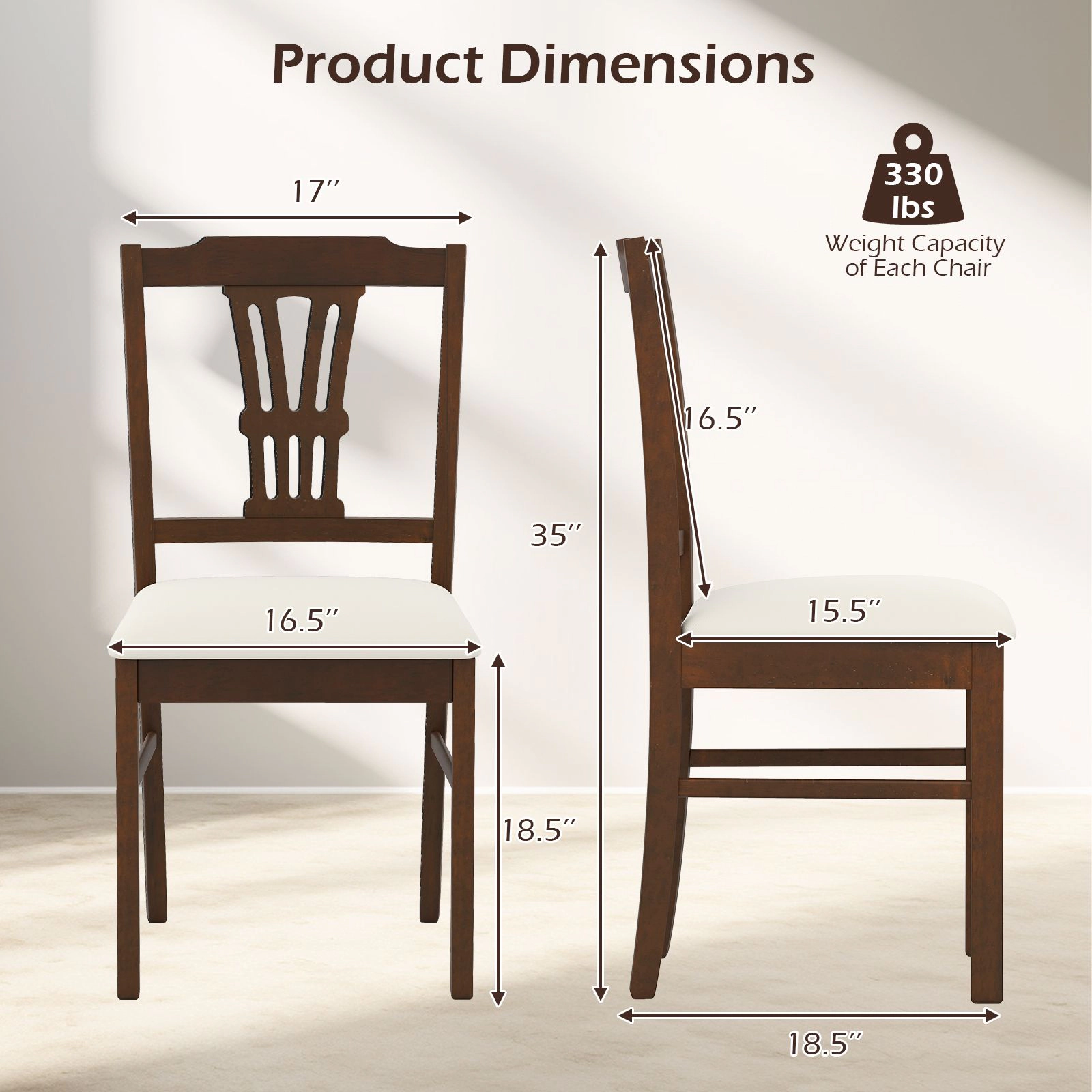 SlickBlue Set of 2 Wooden Dining Chairs with Upholstered Seat