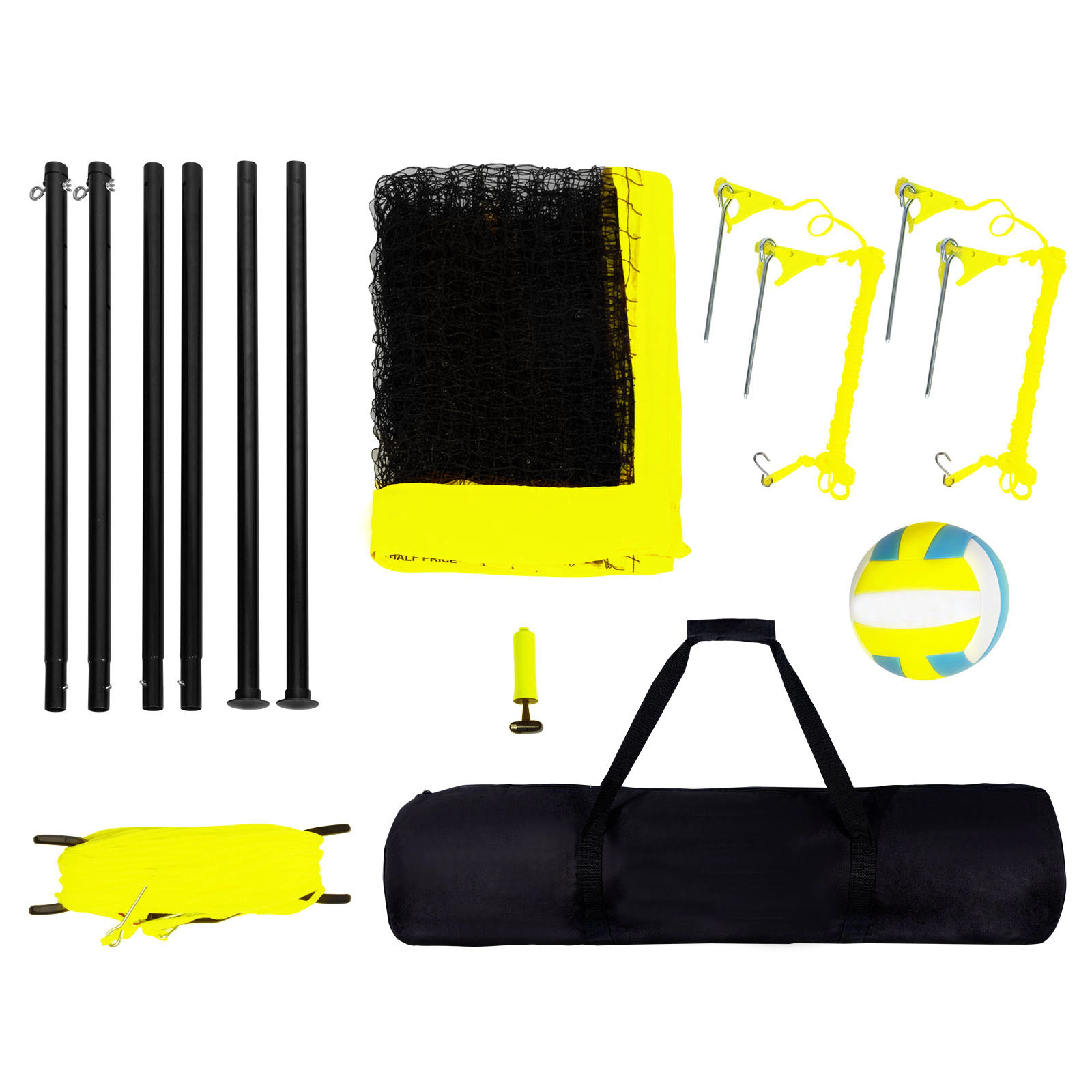 HONGGE Portable Outdoor Volleyball Net Set, Adjustable 7.4-8 ft Official Height, Steel Poles, Ball, Pump & Bag