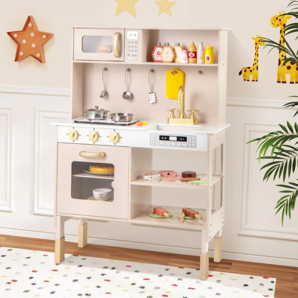 Hivvago Play Kitchen Height Adjustable With Microwave And Lights And Sounds-Pink