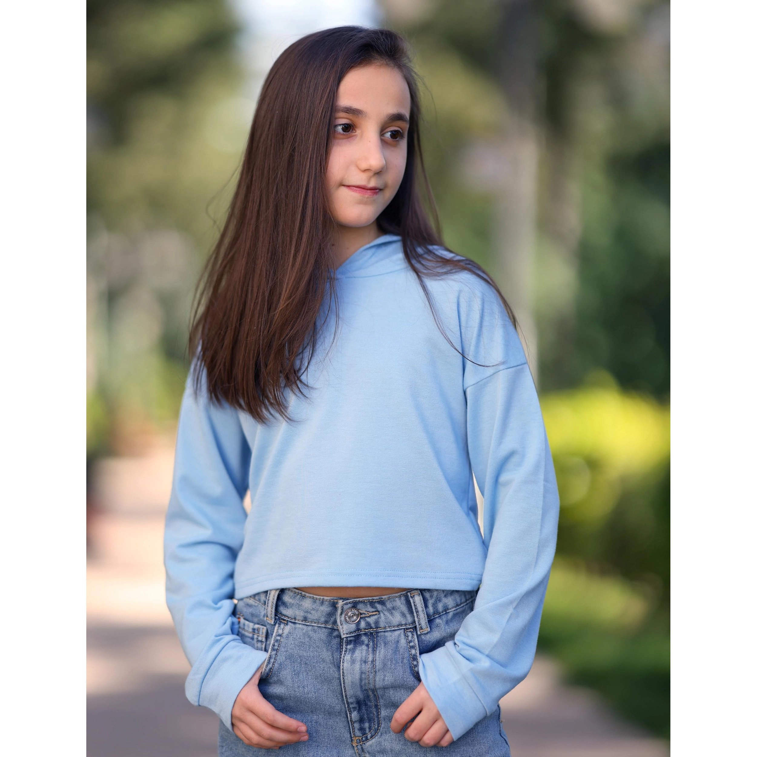 Arshiner Girl's Cropped Striped Sleeve Long Hoodie Pullover Sweatshirt