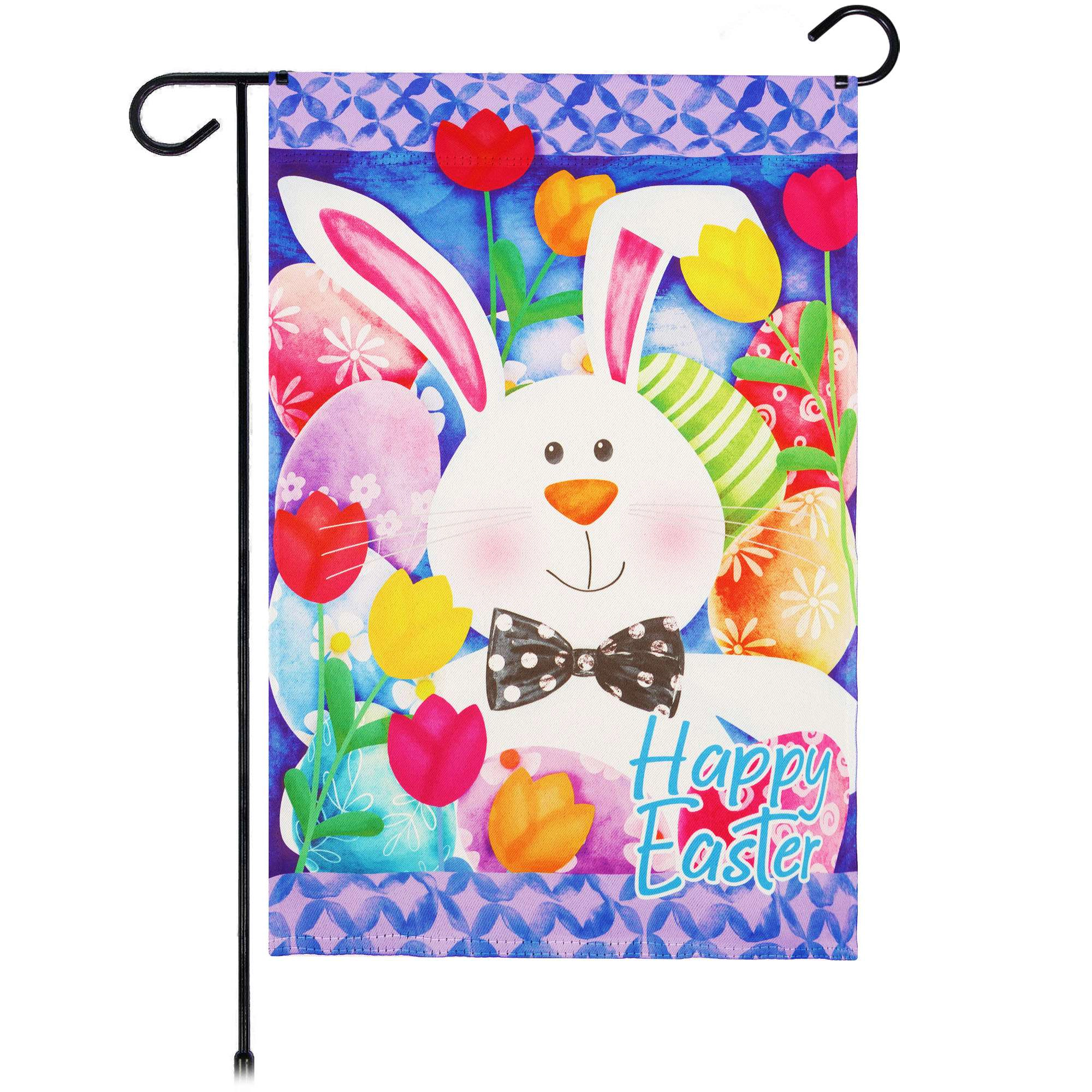 G128 Happy Easter Bunny Tulips Garden Flag 12x18 in Double-Sided Spring Yard Decoration