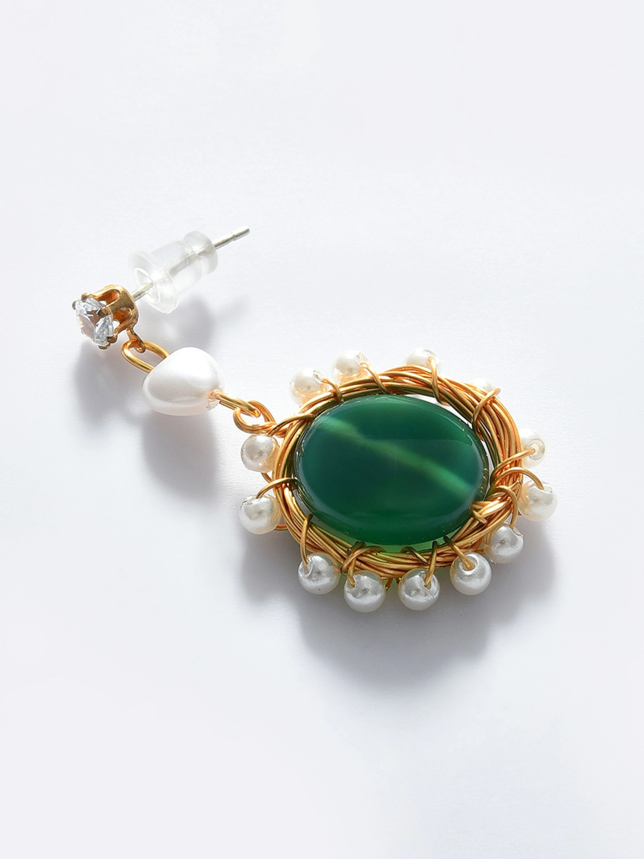 SOHI Women's Green Gold-Toned Pearl Beaded Drop Earring