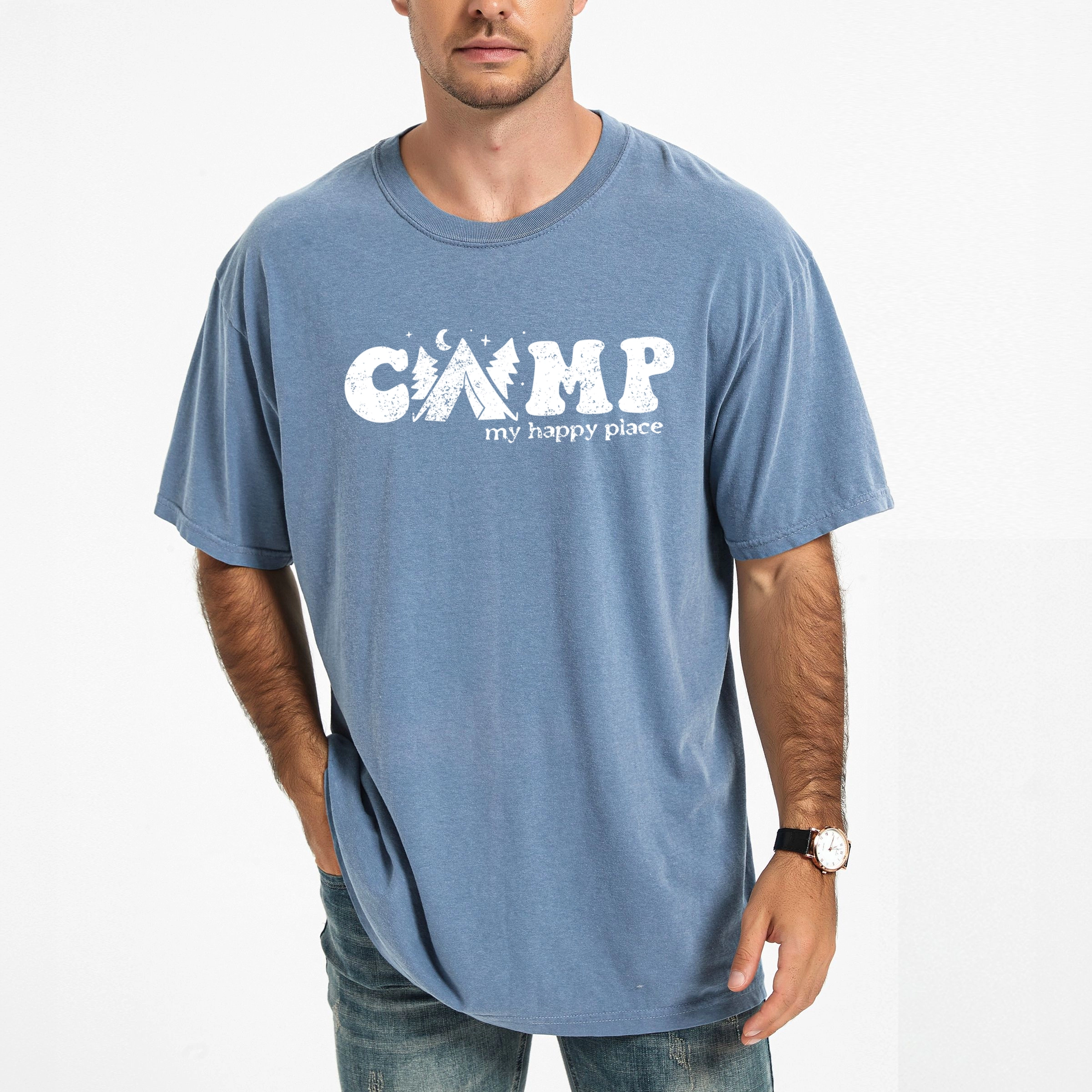 Simply Sage Market - Camp My Happy Place Men's Garment Dyed Graphic T-Shirt