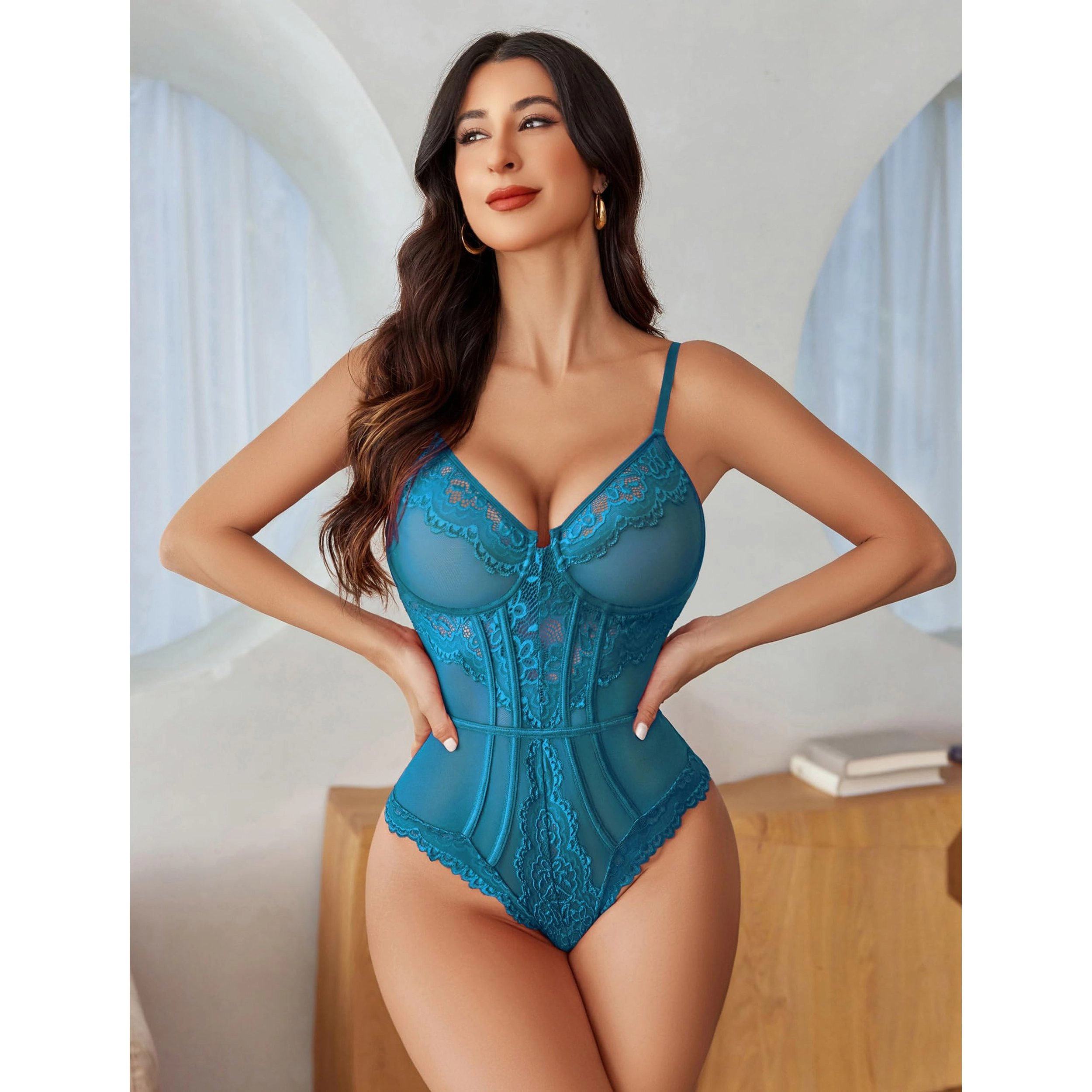 Avidlove Women's Deep V Lace Cut Out Bodysuit Teddy Babydoll