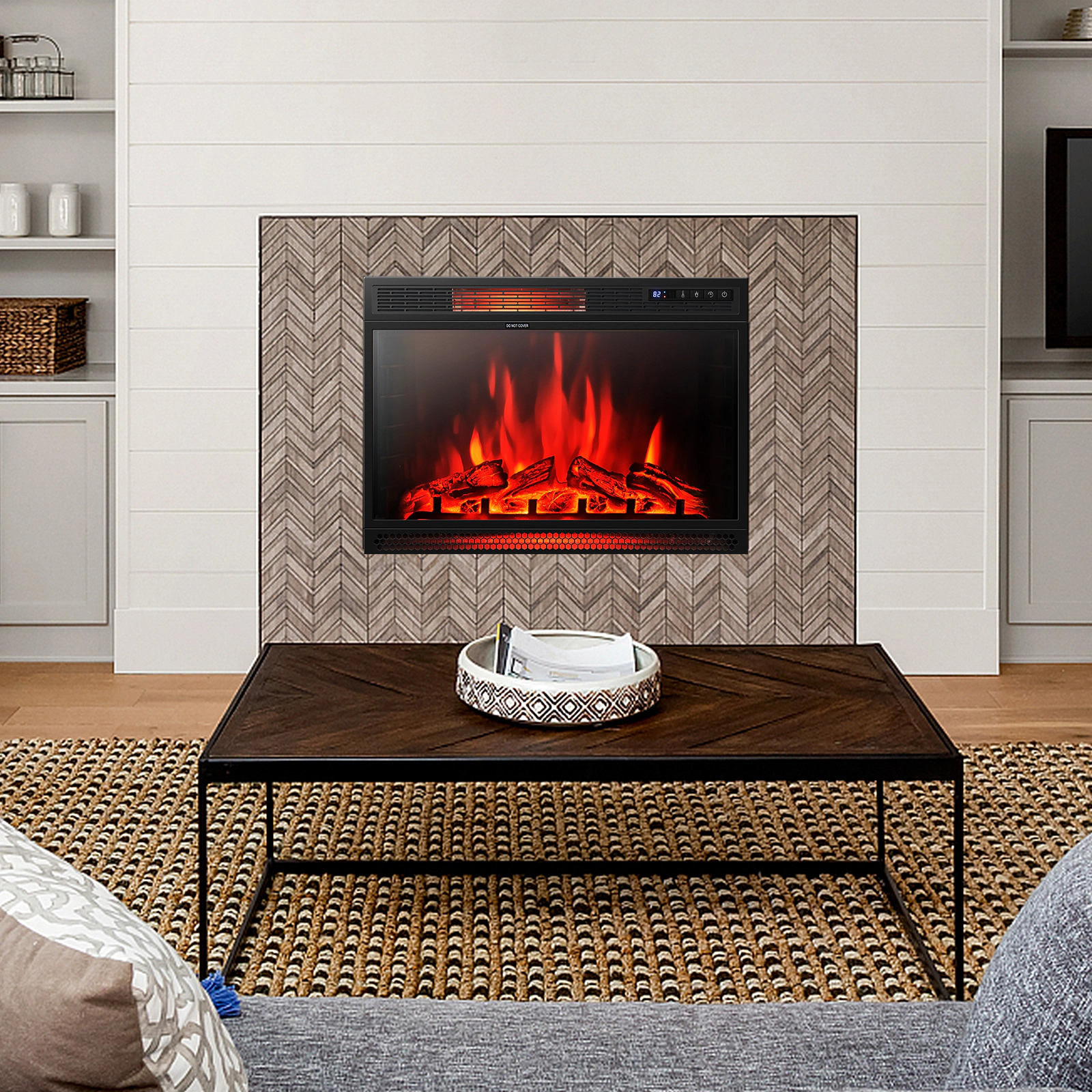 SlickBlue Recessed Electric Fireplace Insert with 2 Heat Settings Thermostat