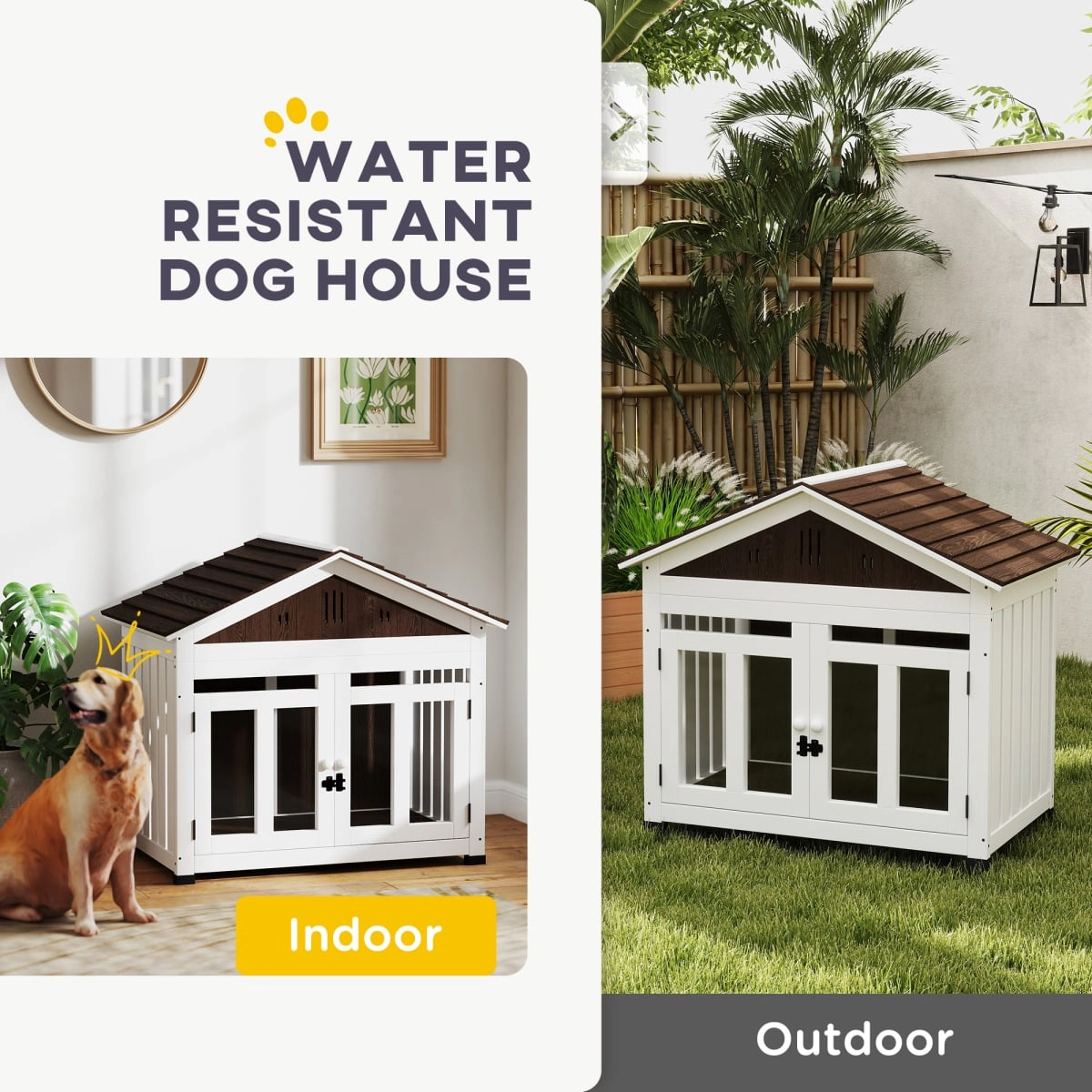 212 Main D02-206V00DR 40 in. PawHut Wooden Dog House for Small-Medium-Large Dogs, Air Vents & Removable Floor, Brown