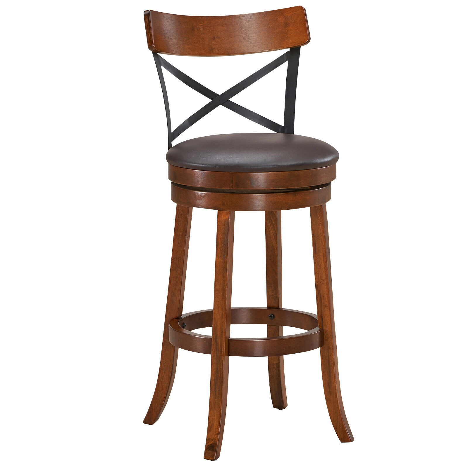 SUGIFT 360-Degree Swivel Bar Stools with Curved Backrest 264-lb Capacity Walnut Black Brown