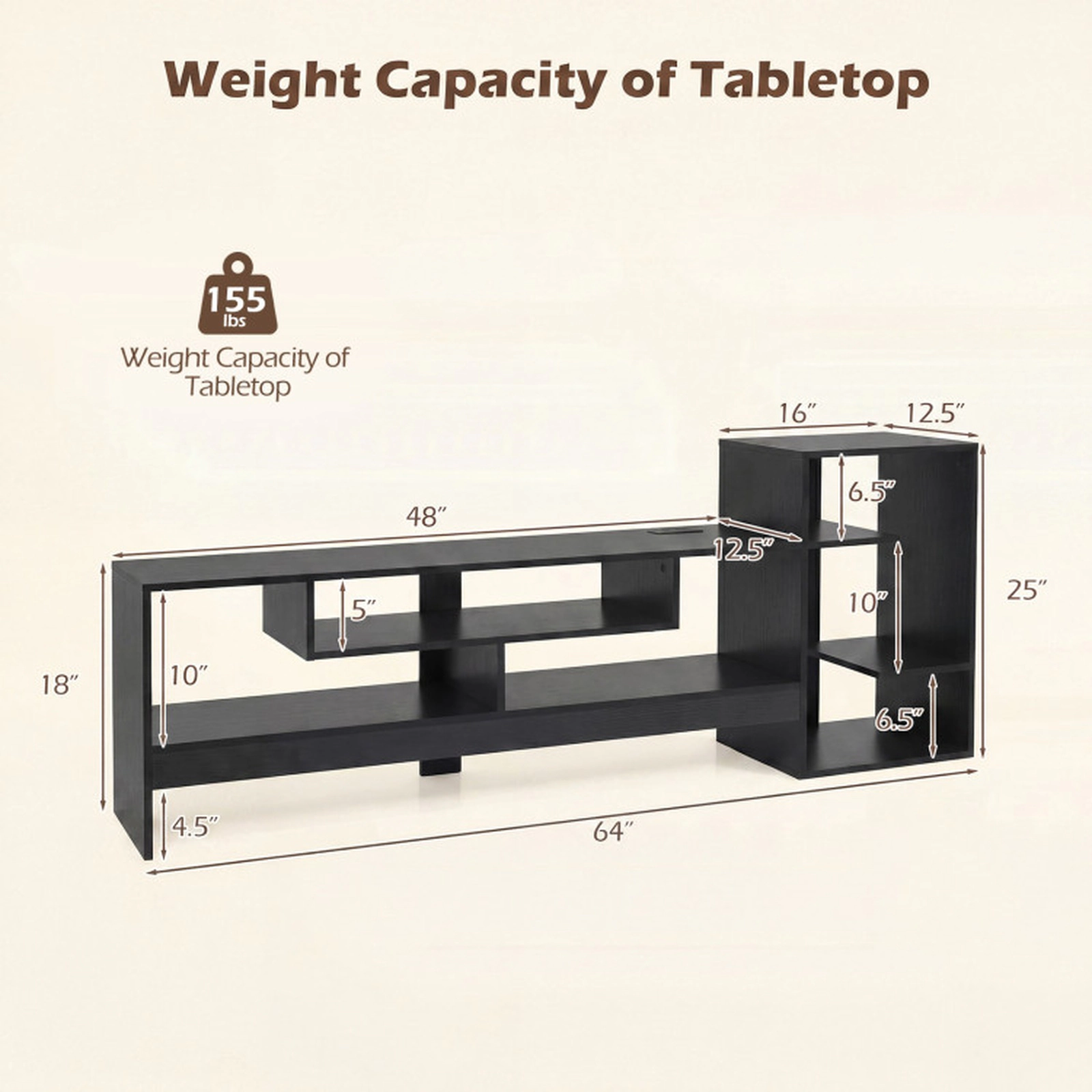 SUGIFT 64 in Cube TV Stand for 55 in TV with Power Outlets and Open Storage Shelves
