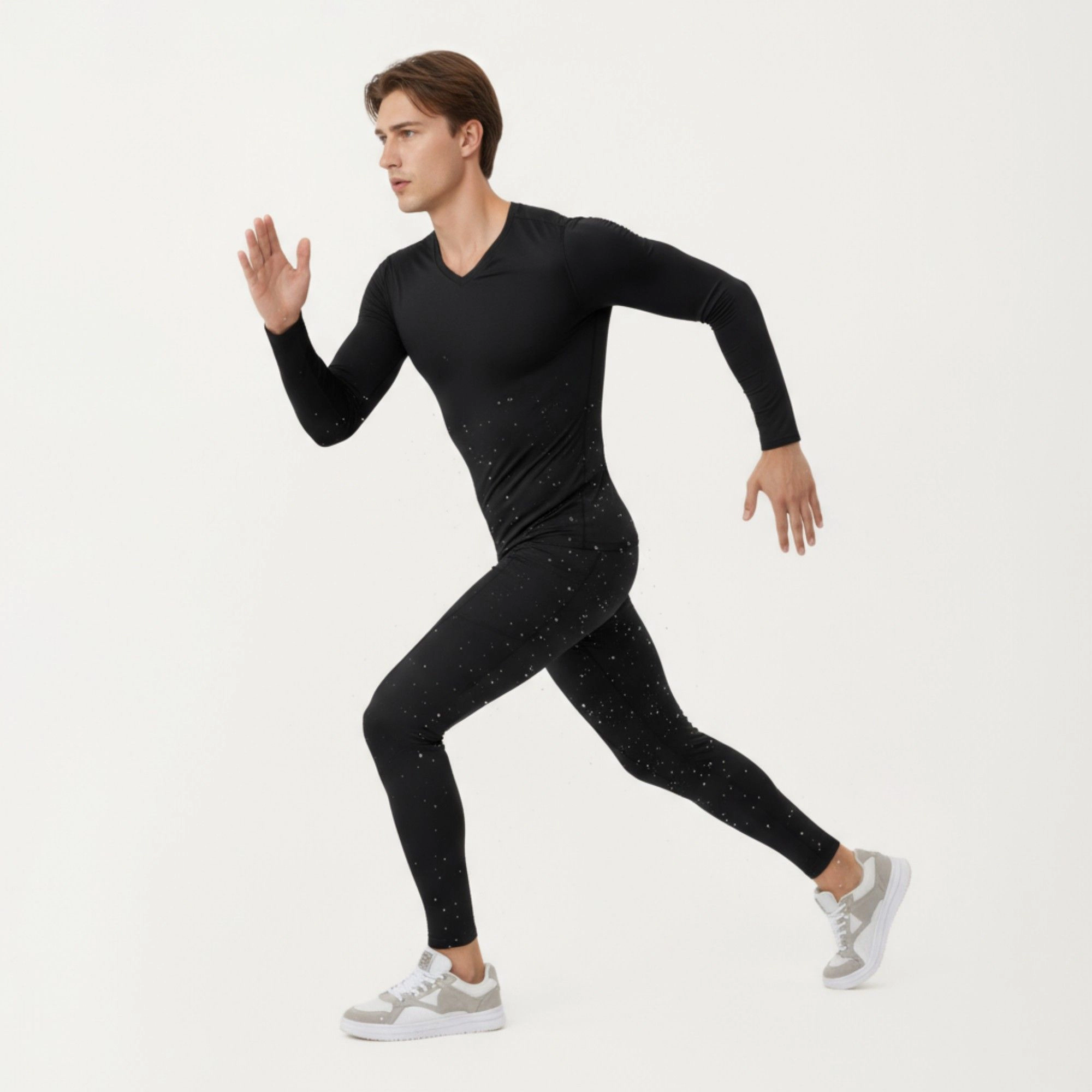 Anna-Kaci Men's Long Sleeve Compression Athletic Shirt with Stretch Fabric and V-Neck Design