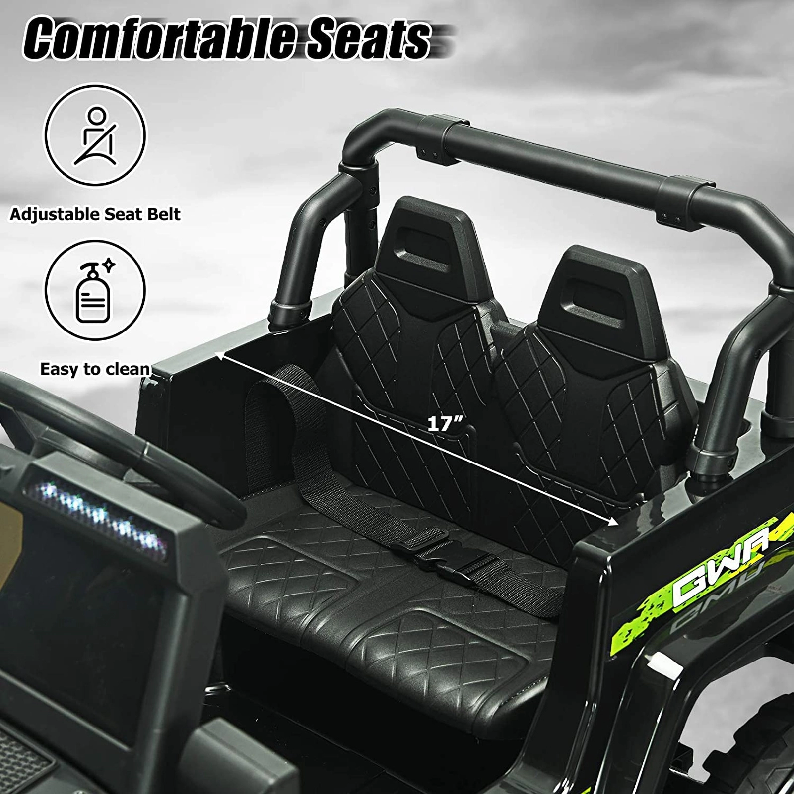 12V Kids Ride on SUV Car Black Green 2.4G Remote Spring Suspension Ages 3+ 77-lb Capacity