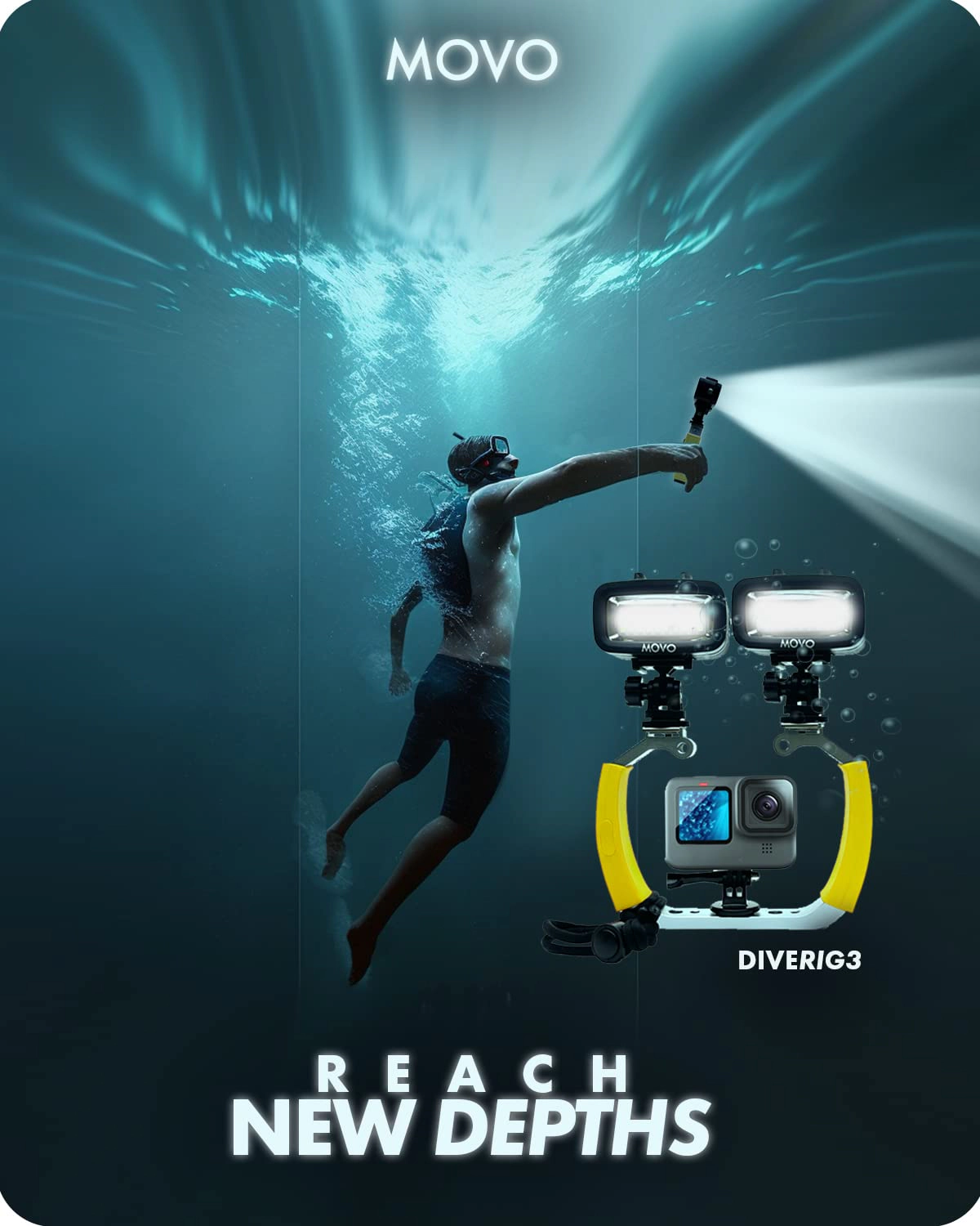 Movo DiveRig3 Diving Rig Bundle with 2 Waterproof LED Lights