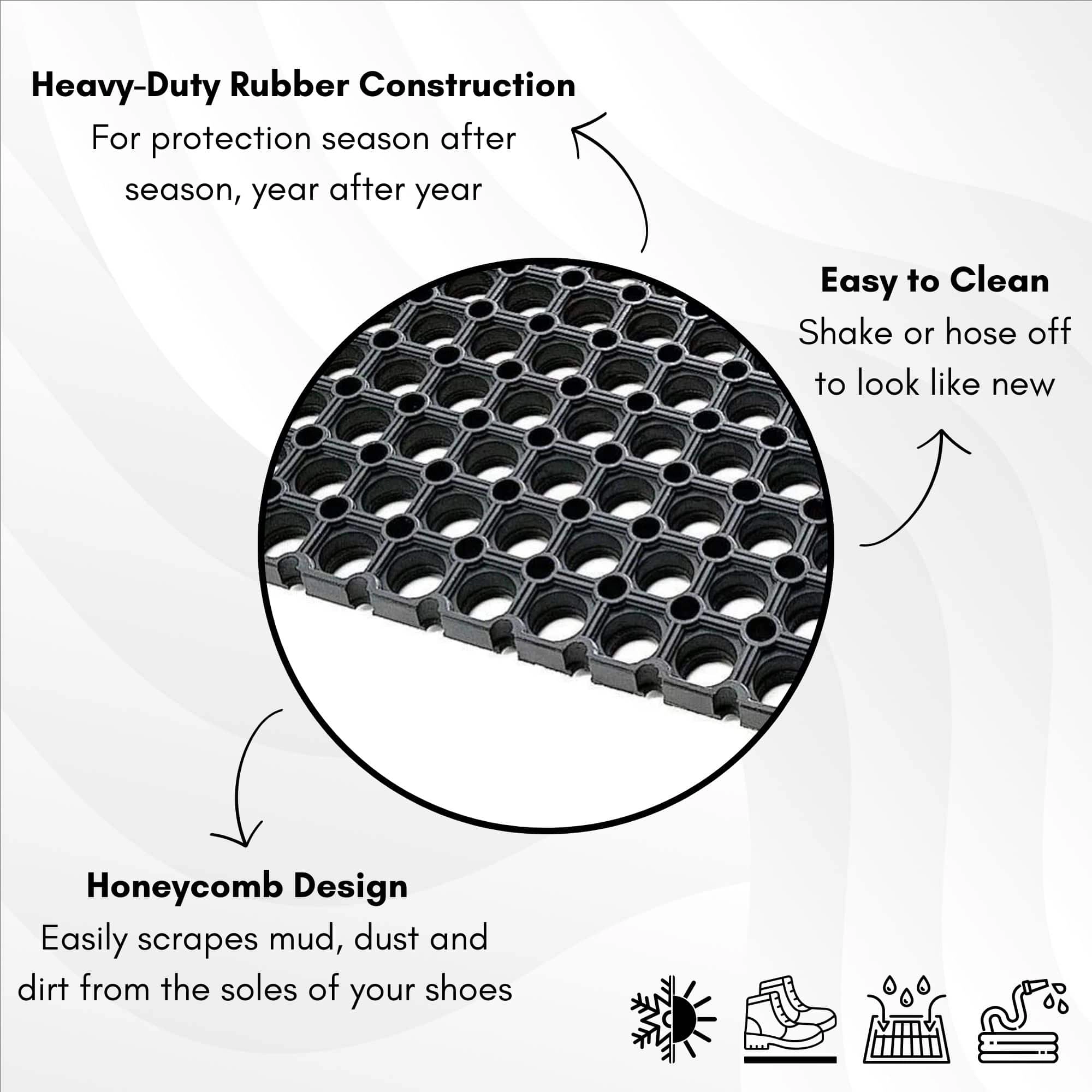 Evideco French Home Goods Black Honeycomb Rubber Doormat 24 x 16 Inches