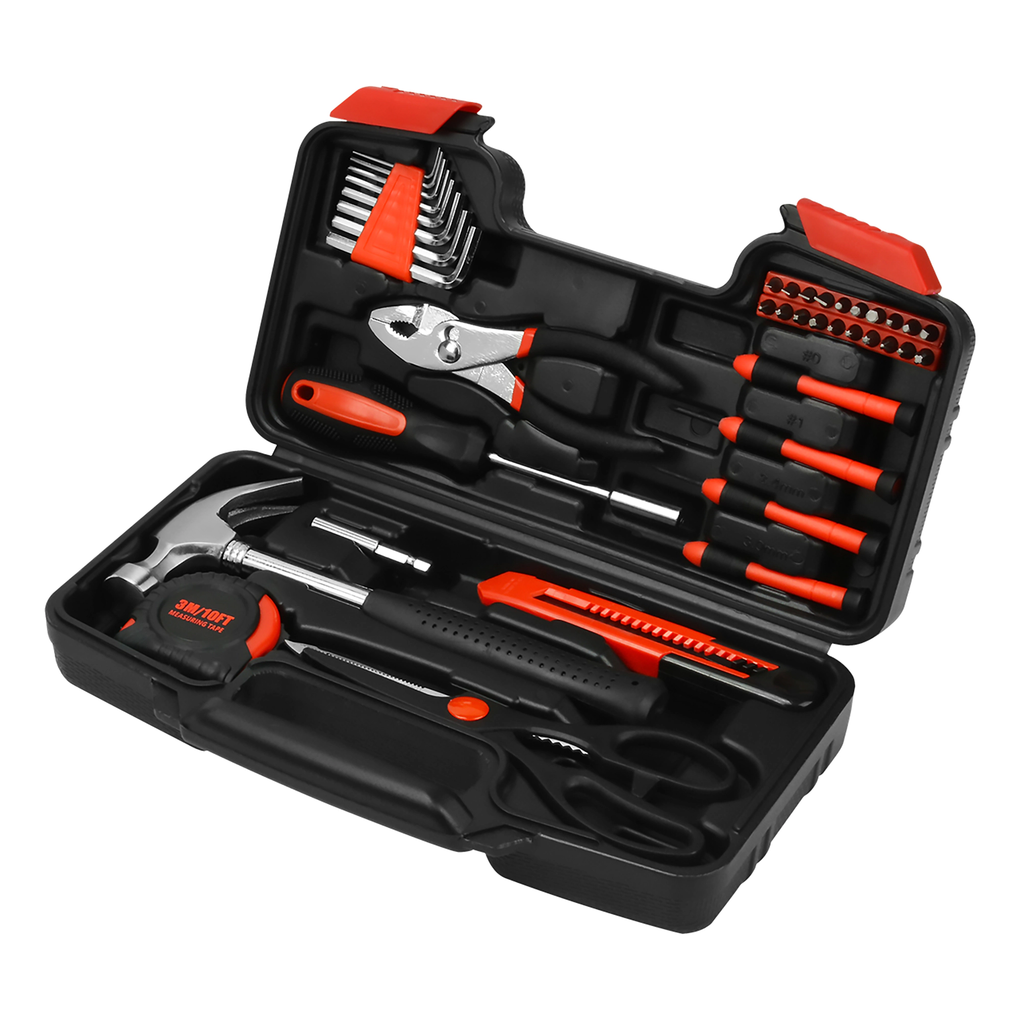 Pursonic Unisex 39-Piece Household DIY Tool Kit with Screwdrivers, Hammer, Tape Measure & Storage Case