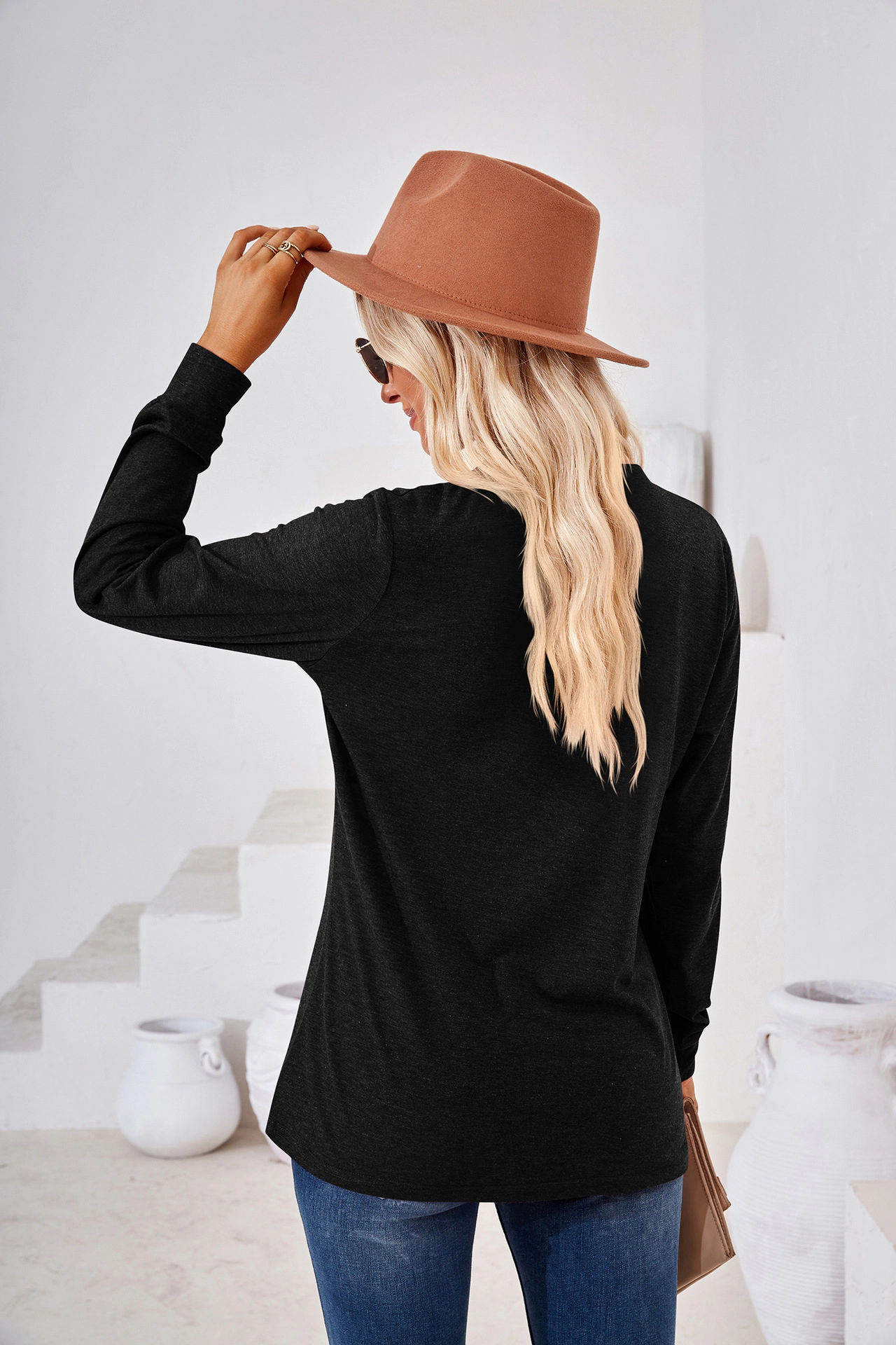 Enchanted Funland Womens Henley V‑Neck Long Sleeve Button Loose Casual Tops