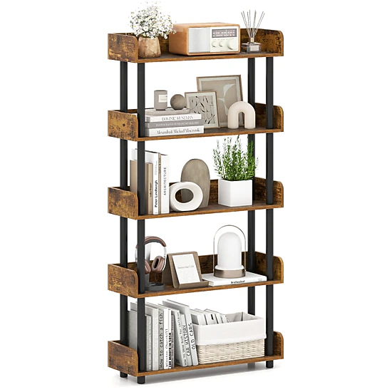 LJG 5-Tier Open Bookcase with Industrial Storage Unit
