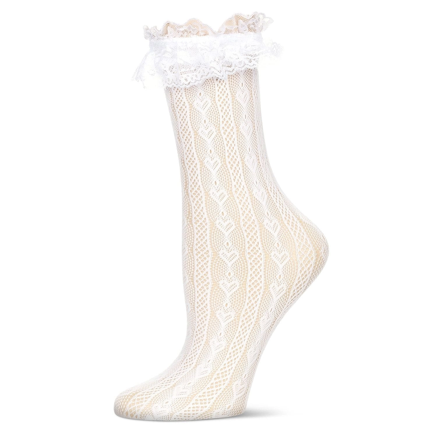 MeMoi Women's Heart Vine Lace Crew Socks