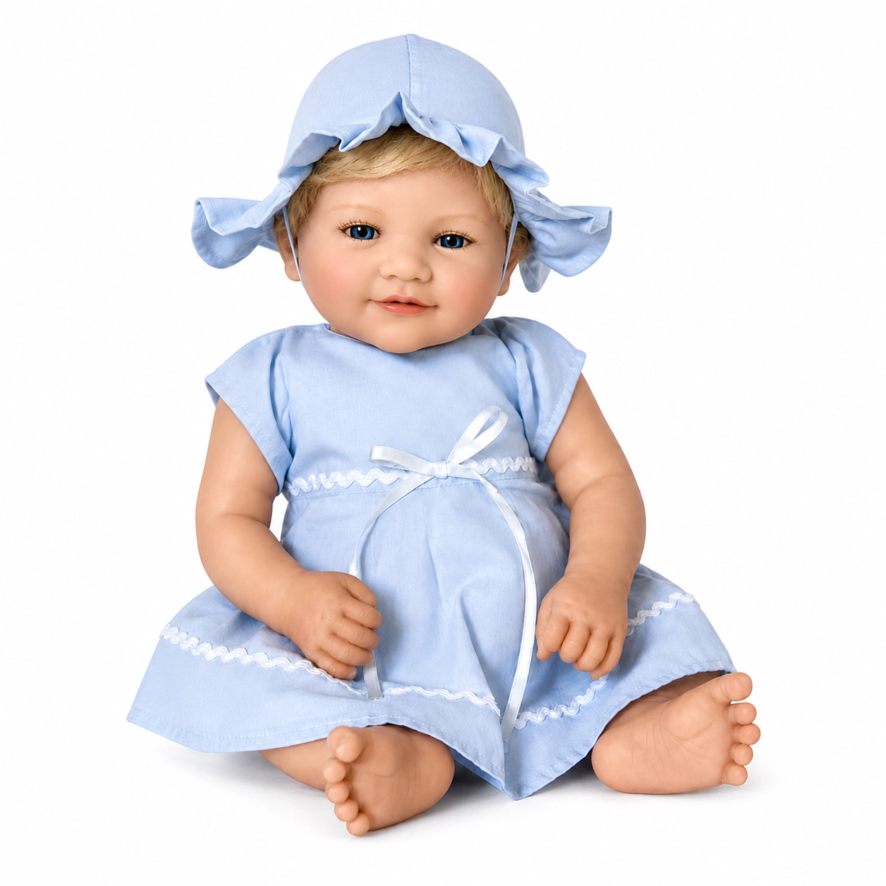 Ann Lauren Dolls Baby Grace – 20 Inch Baby Dimples Doll in Blue Summer Dress with Hat & Diaper Cover | Ann Lauren Dolls®