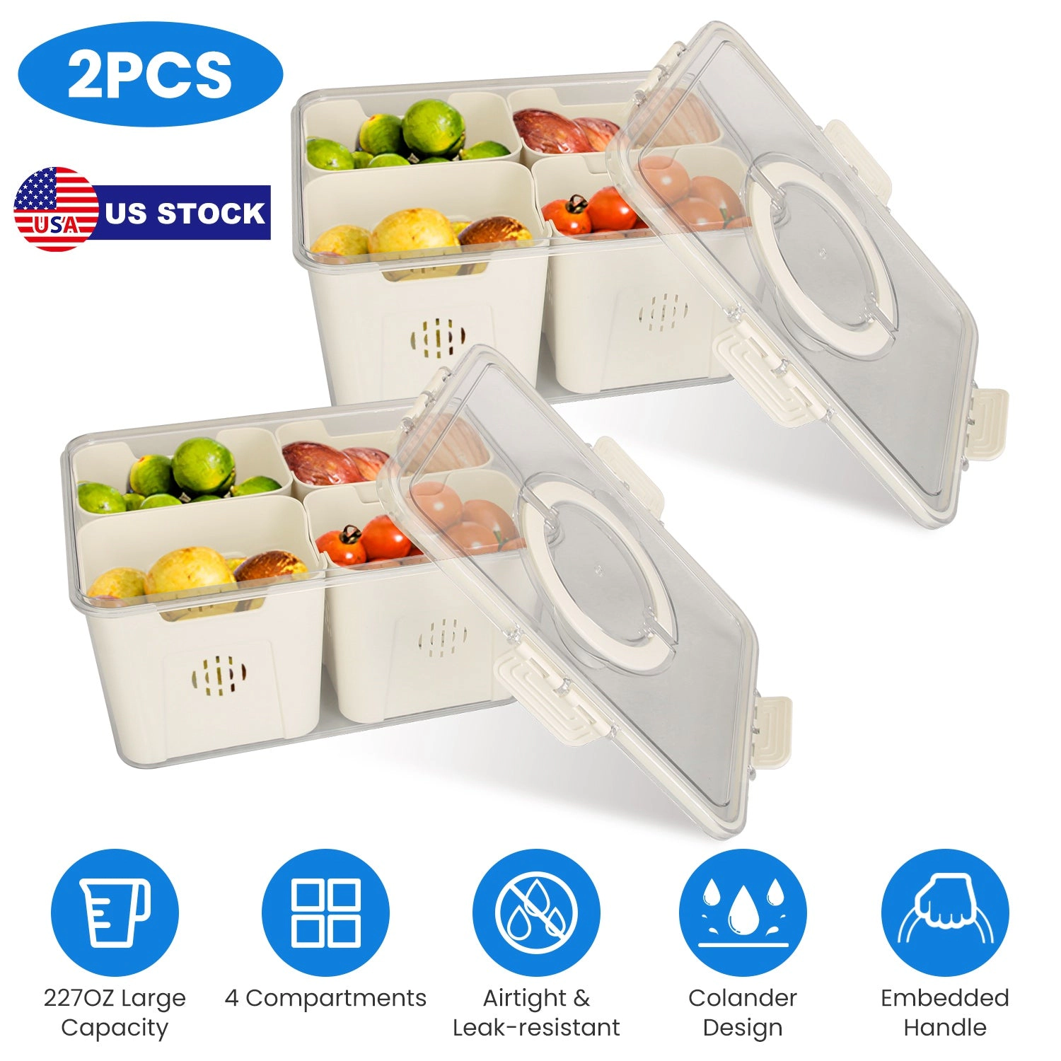 GBruno 2-Pc 4-Compartment Fruit Storage Containers