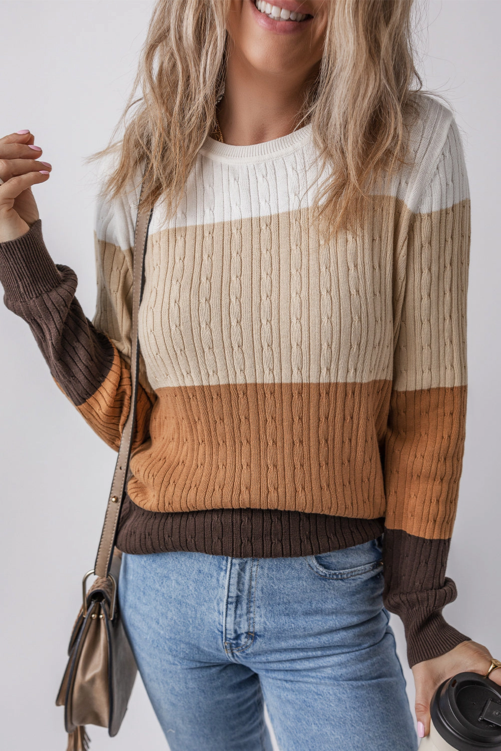 Threaded Pear Women's Madison Colorblock Cable Knit Sweater