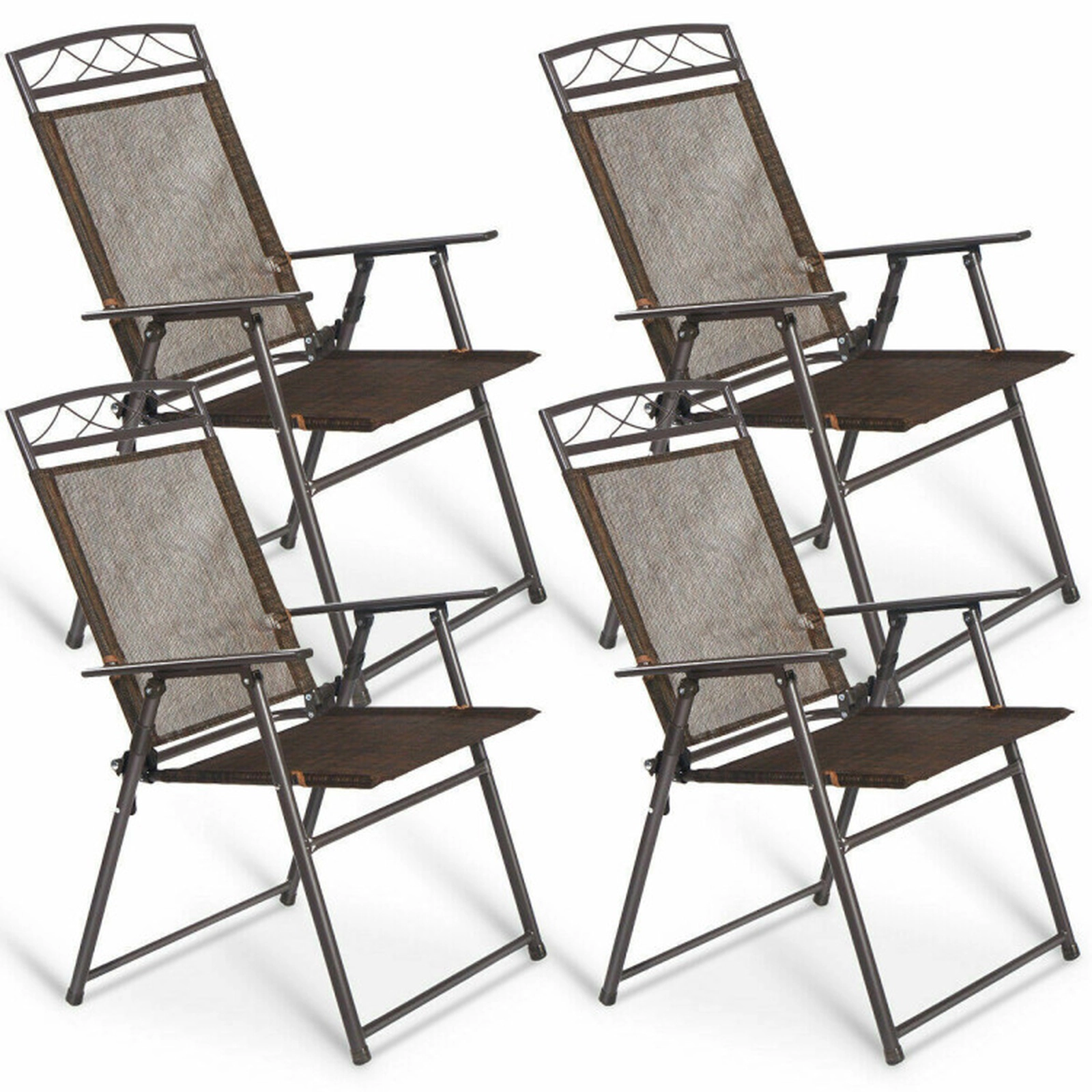 SUGIFT Set of 4 Folding Textilene Steel Frame Patio Sling Chairs 22.4-in x 26.8-in x 36.6-in 250-lb Capacity Coffee