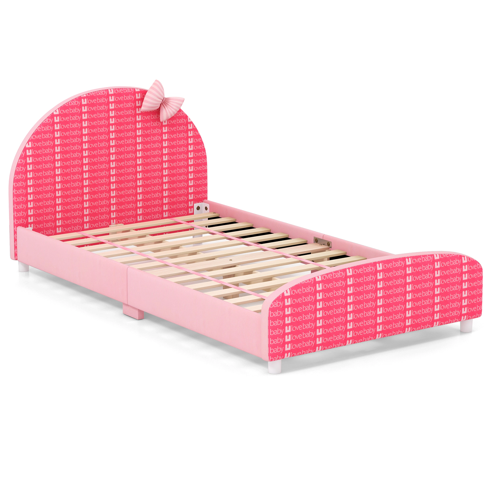 SUGIFT Kids Twin Size 400-lb Bed Capacity Upholstered Platform Bed Frame with Padded Headboard 80-in L 42-in W Pink