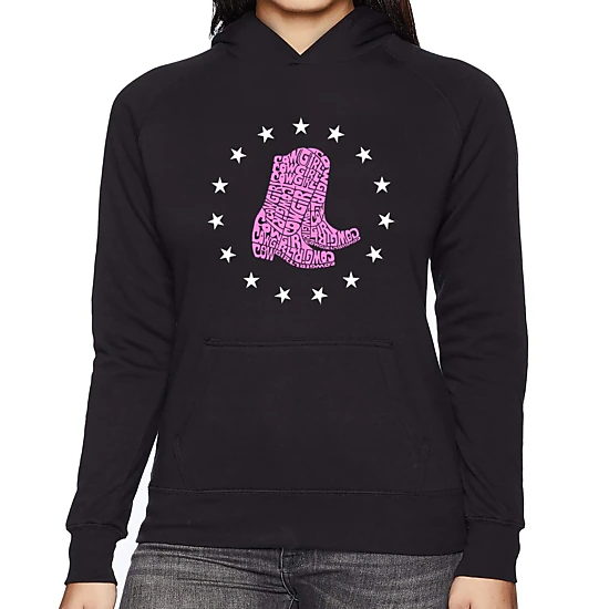LA Pop Art Cowgirl Boots - Women's Word Art Hooded Sweatshirt