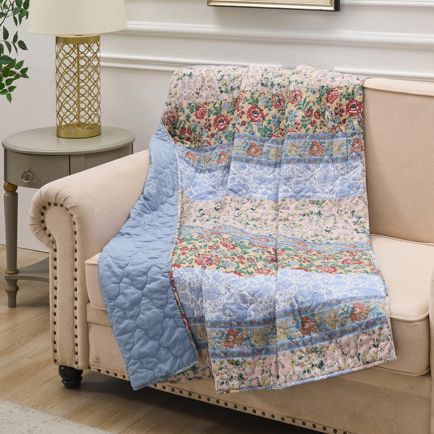 Greenland Home Fashion Kressida 100% Cotton Reversible Accessory Throw Blanket 50" x 60" Blue
