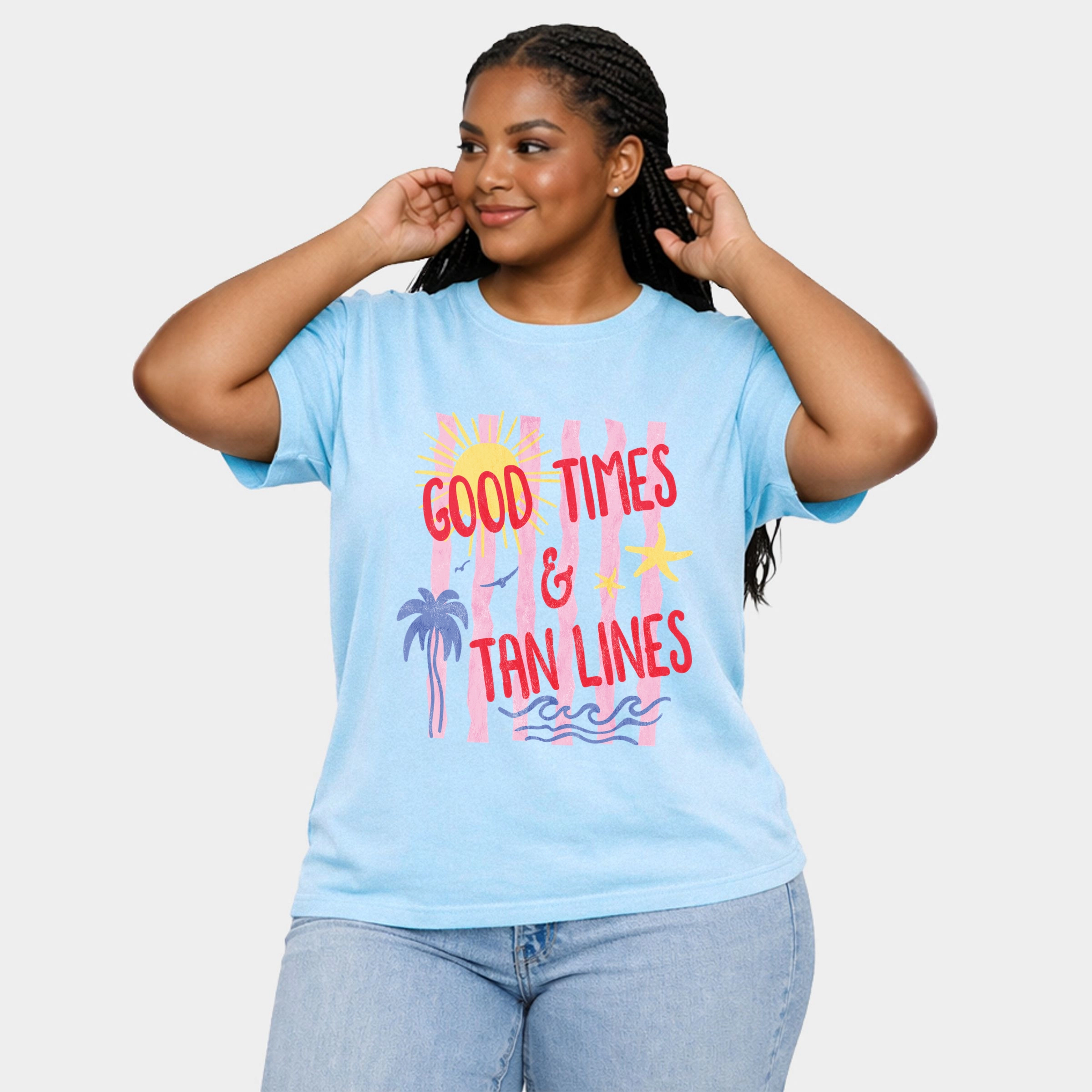 Simply Sage Market - Good Times & Tan Lines Stripes Women's Plus Sized Garment Dyed Graphic T-Shirt