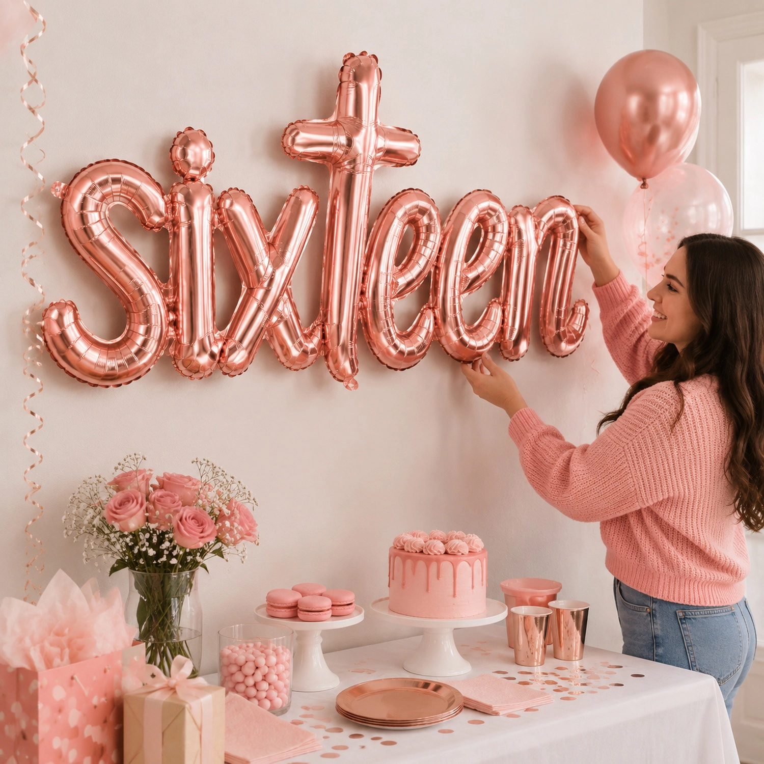 LoonBalloon Sixteen Blush Foil Balloons 5-Count, Standard 18 in