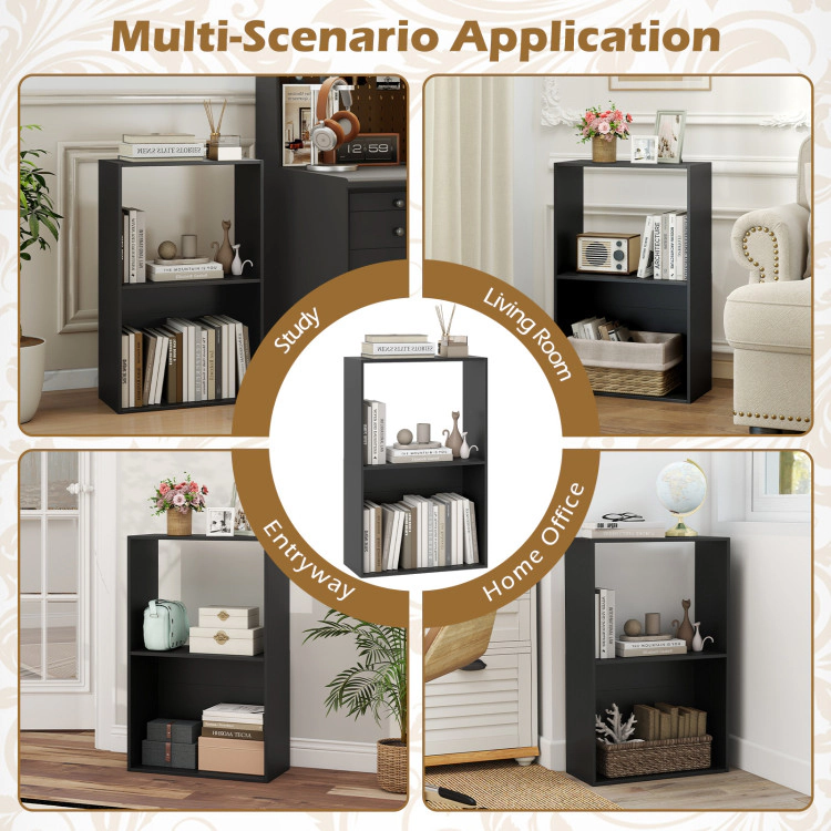 Hivvago Set of 2 3-Tier Bookshelf with Open Storage Compartment and Freestanding Display Shelf