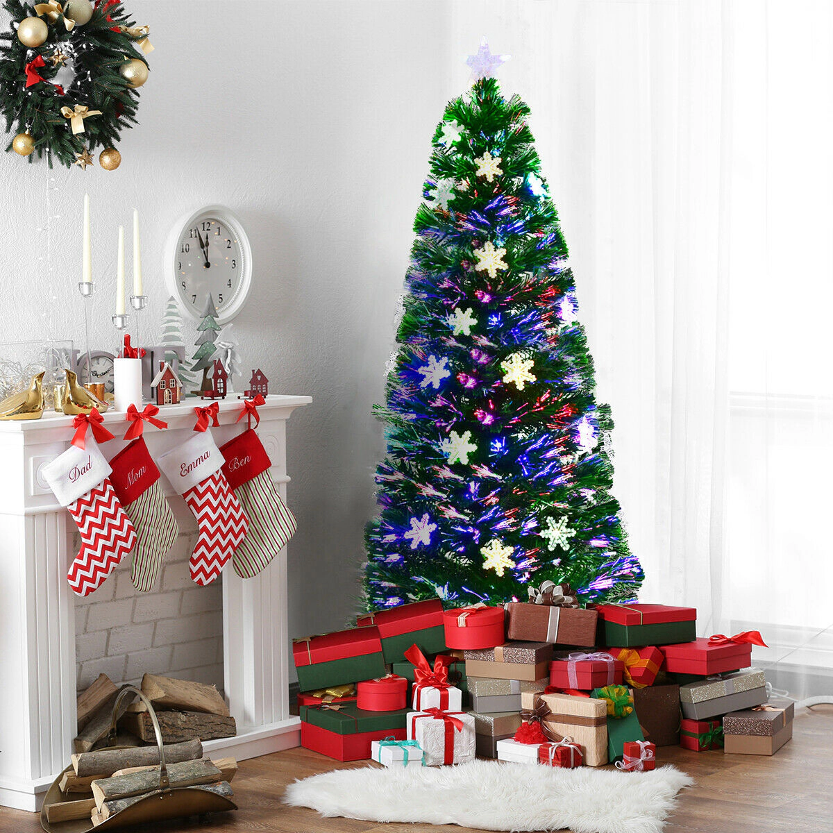Glintex 5-Ft LED Fiber Optic Christmas Tree with 170 Tips and 21 LED Lights, Green