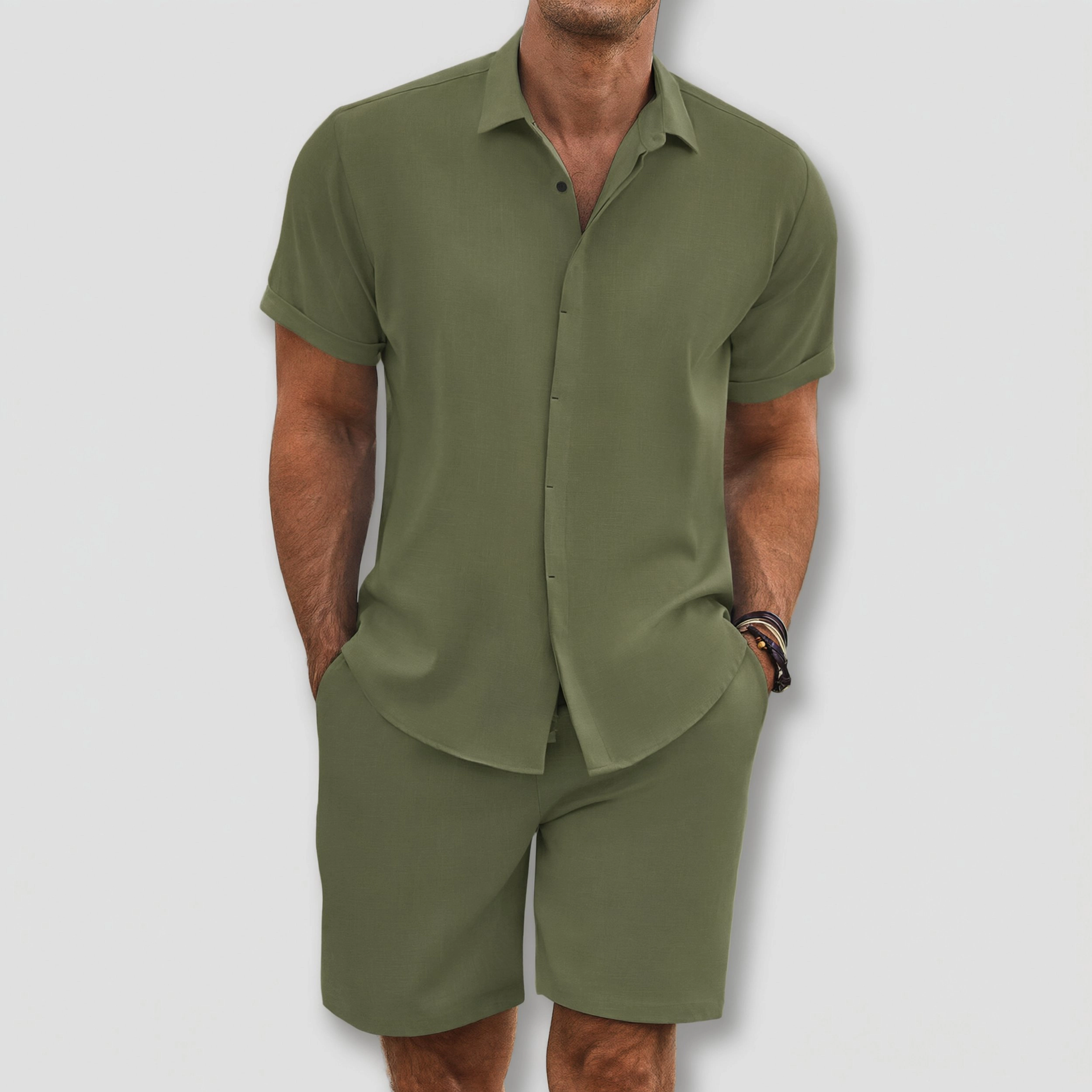 COOFANDY Men's Regular Fit Short Sleeve Button Down Shirt and Shorts Two Piece Set