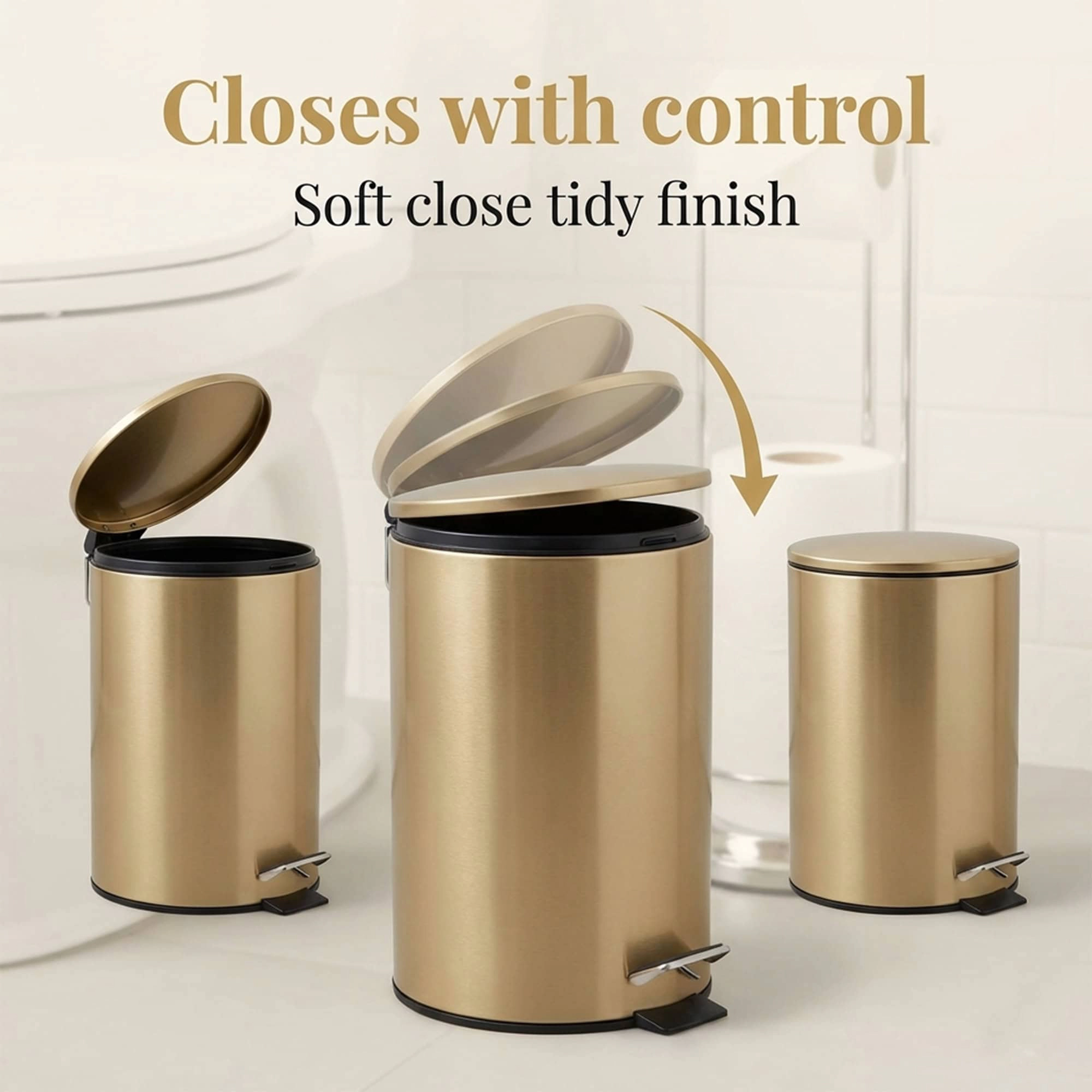 Evideco French Home Goods Brushed Gold 3 L Soft-Close Pedal Trash Can