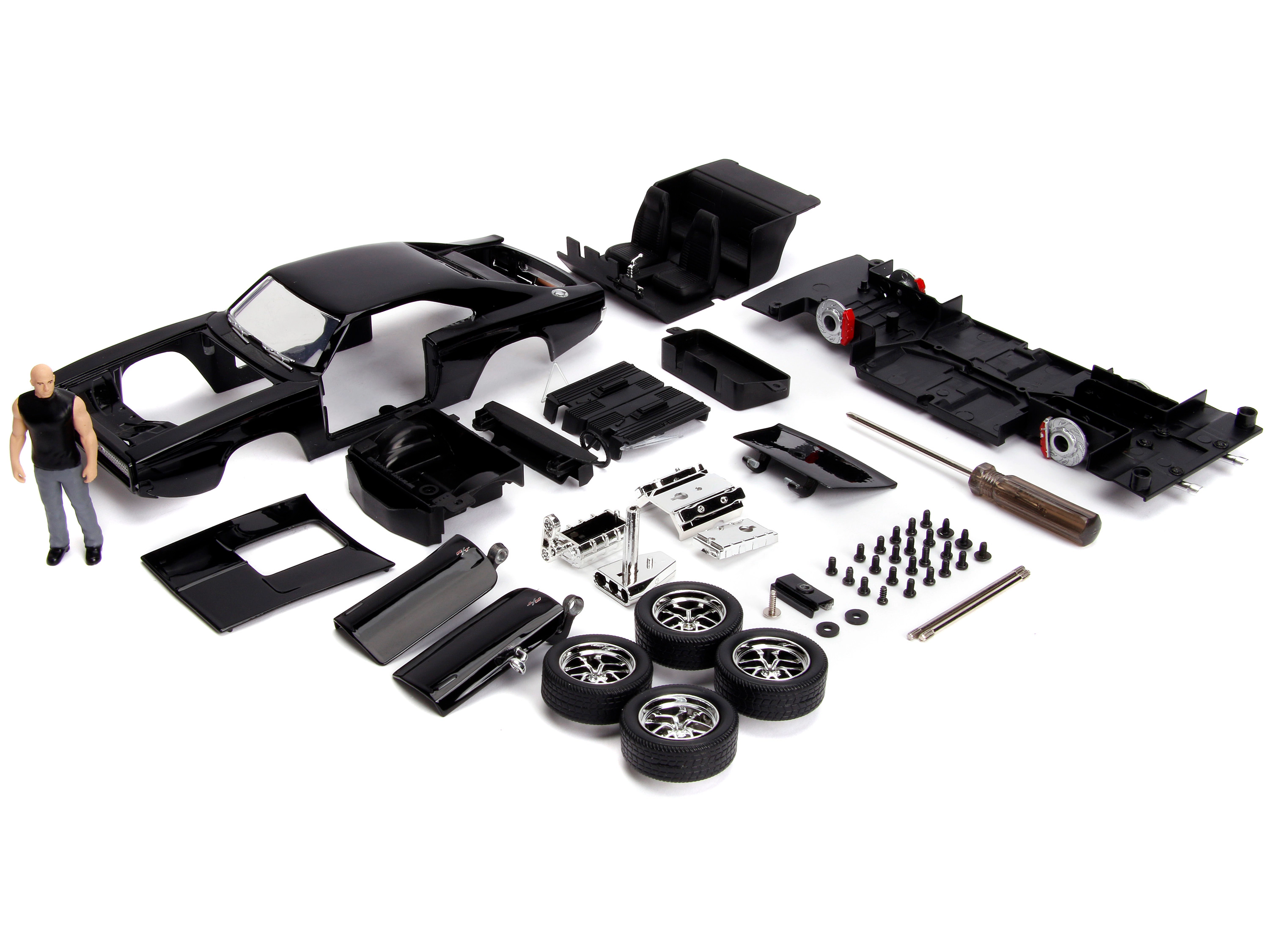 Jada Model Kit Dodge Charger R/T Black and Dom Diecast Figure "Fast & Furious" Movie "Build N' Collect" Series
