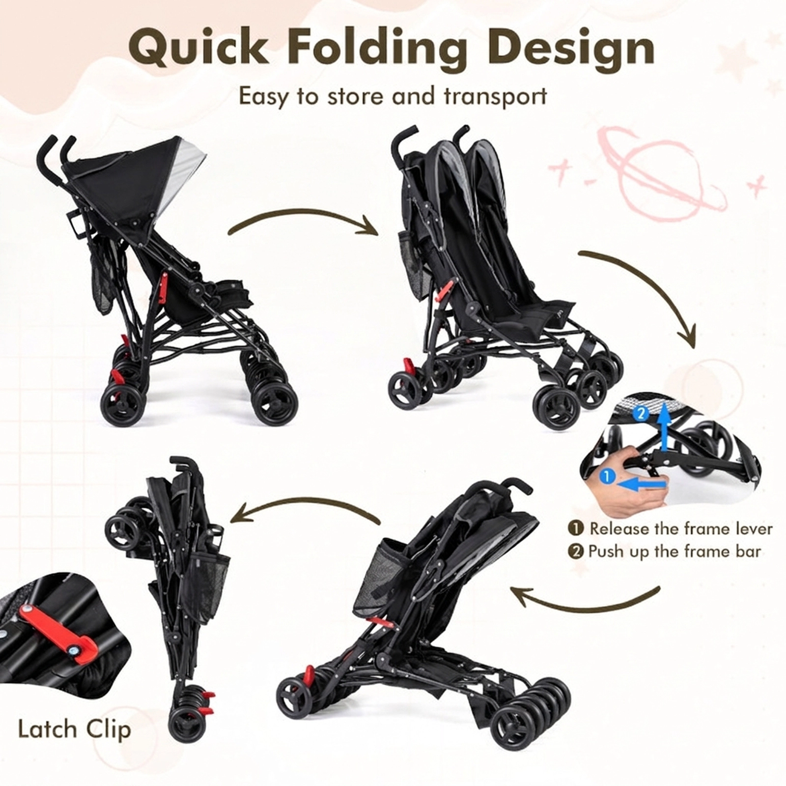 SUGIFT Baby Black Side-by-Side Double Umbrella Stroller with 5-Point Harness 31-in W 37-in H 35-lb Per Seat