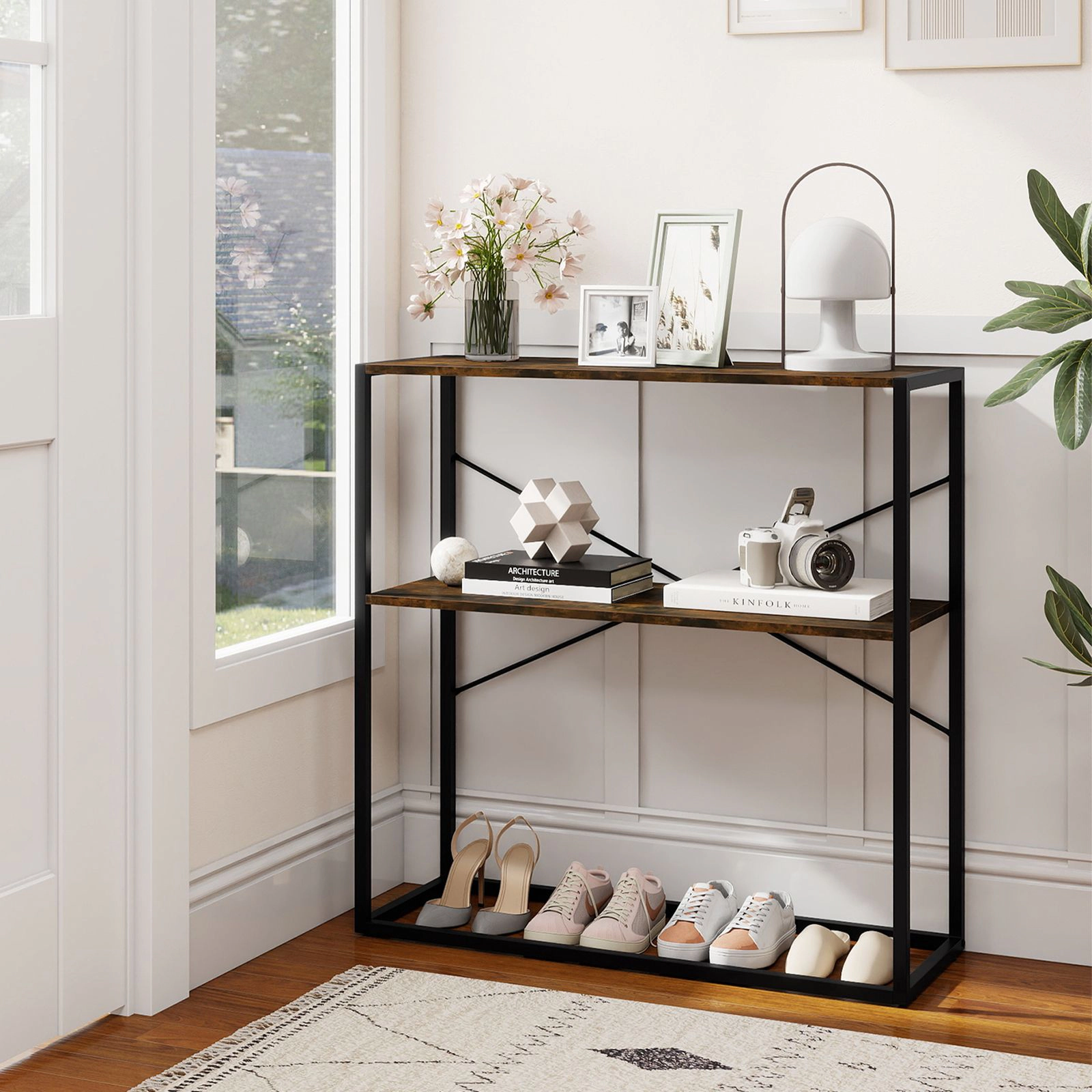 SlickBlue Modern Console Table with Metal Frame and Shelves