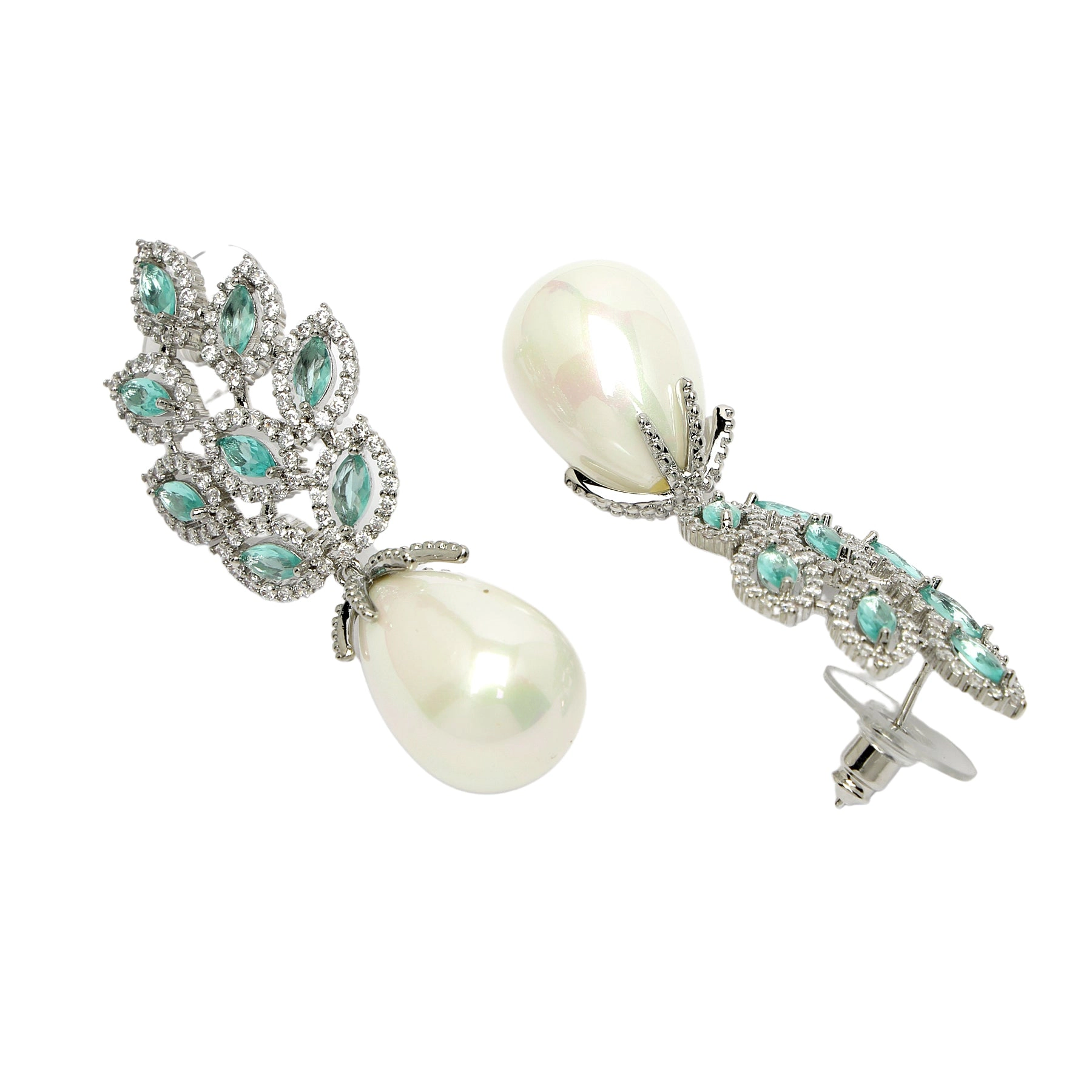AGP PARIS Womens Diva Collection Elegant Leafy Zirconia Drop Earrings