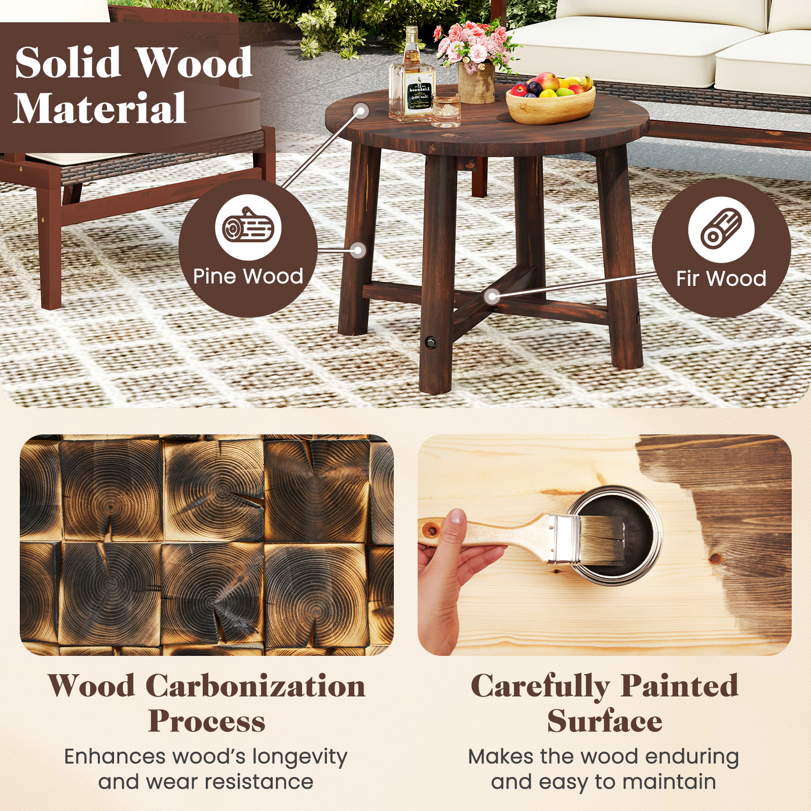 SUGIFT Solid Wood Patio End Table with X-Shaped Base 275-lb Capacity for Garden Deck Poolside and Indoors Brown