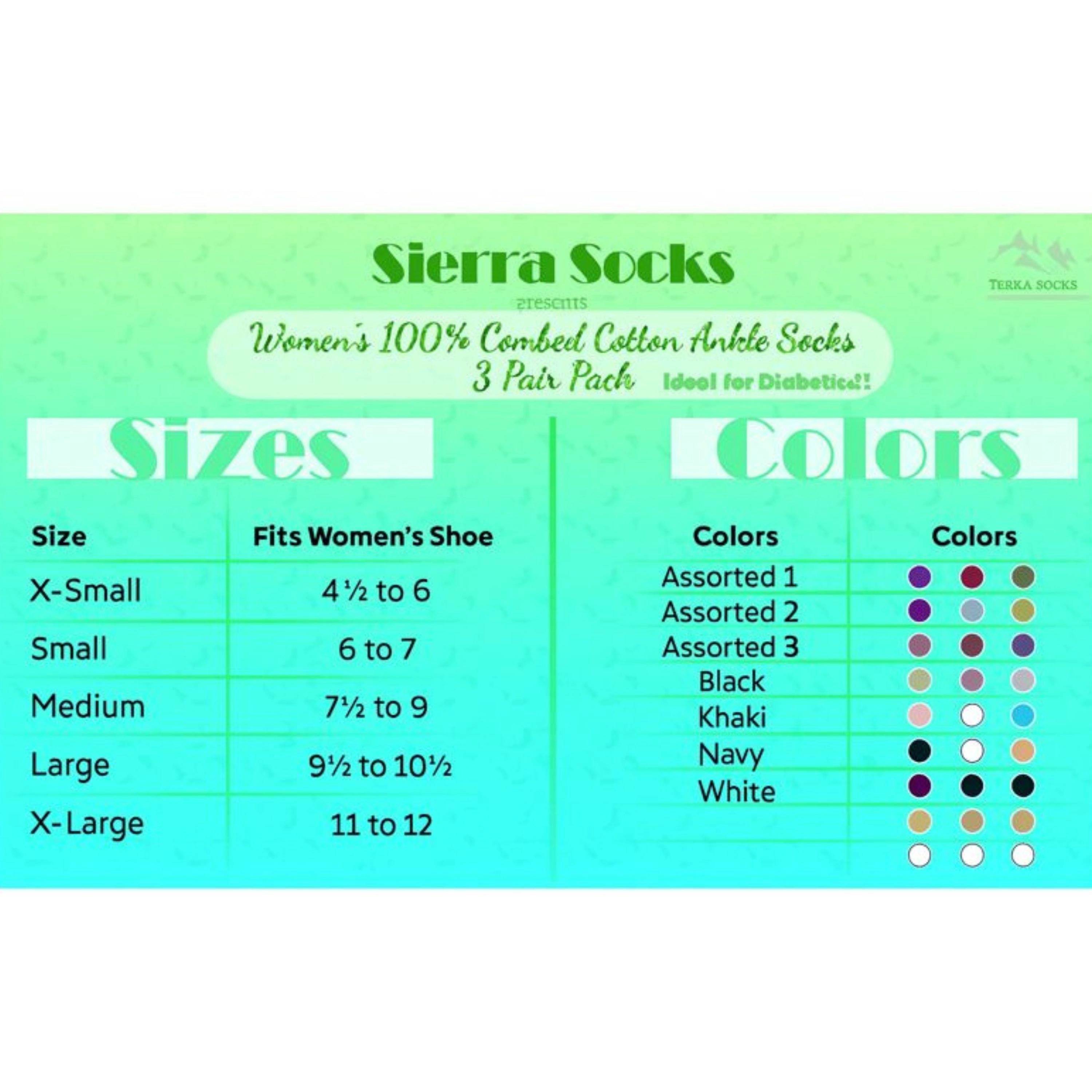 Wear Sierra Women's Combed Cotton Ankle Turn Cuff 3 Pair Pack Socks