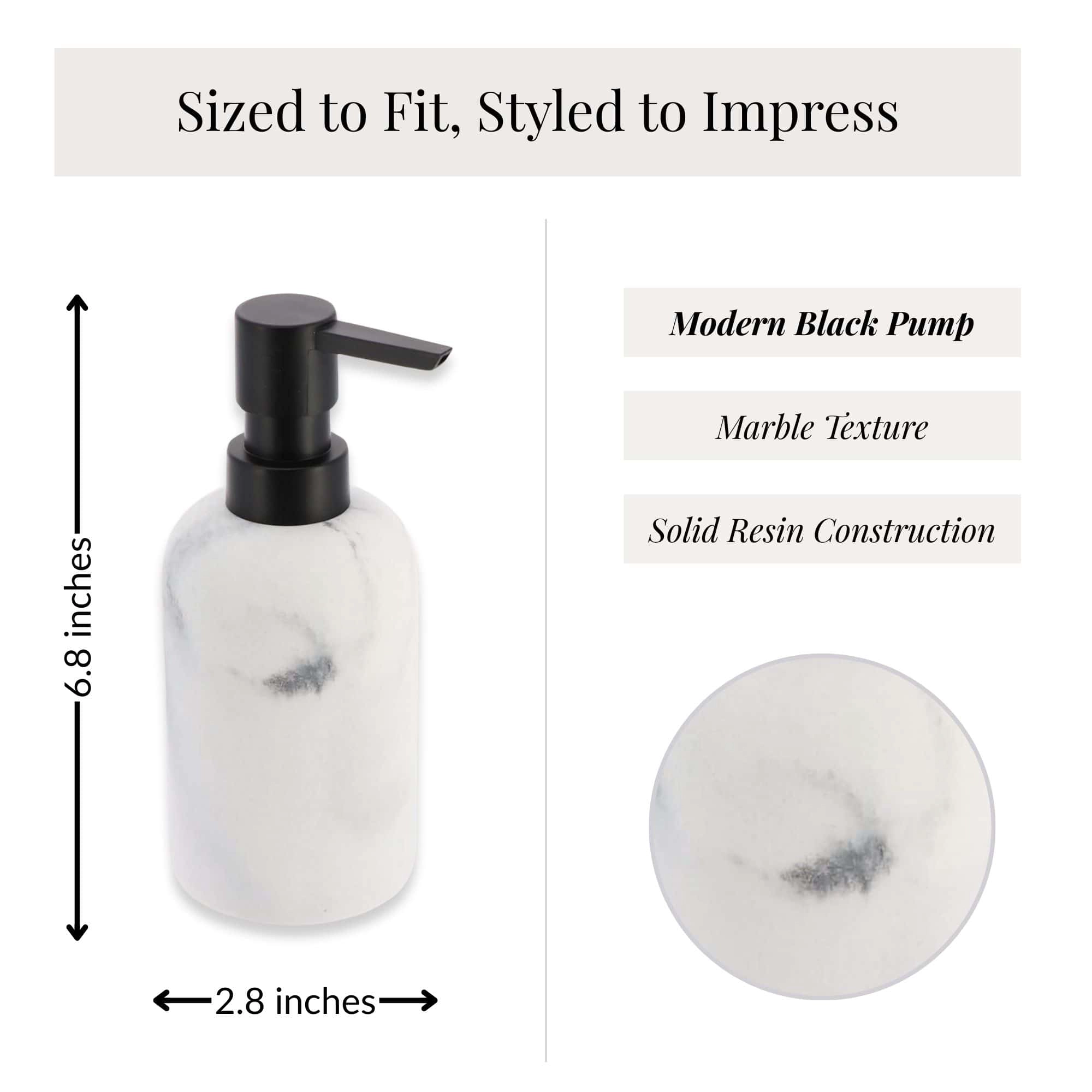 Evideco French Home Goods Marble-Effect Polyresin Soap Dispenser, 10 oz