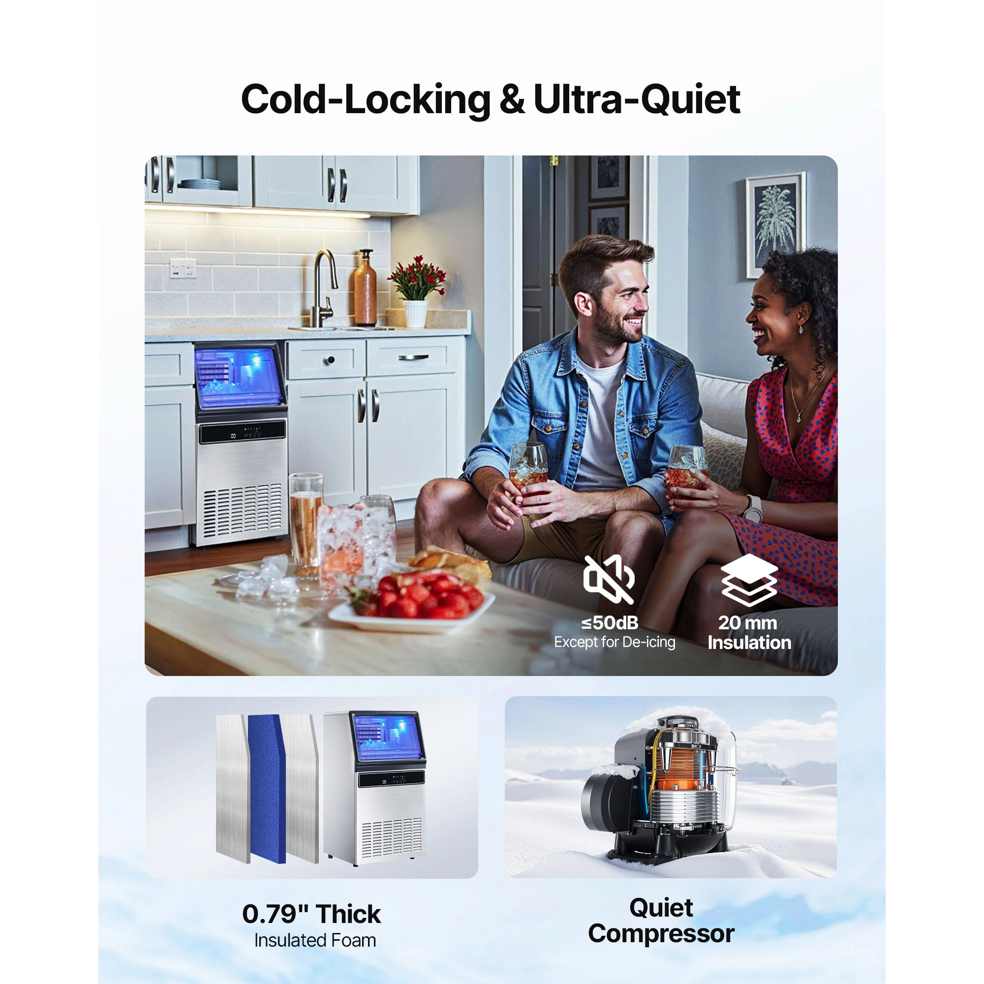 HONGGE Commercial Ice Maker Machine, with Storage, Freestanding Under Counter