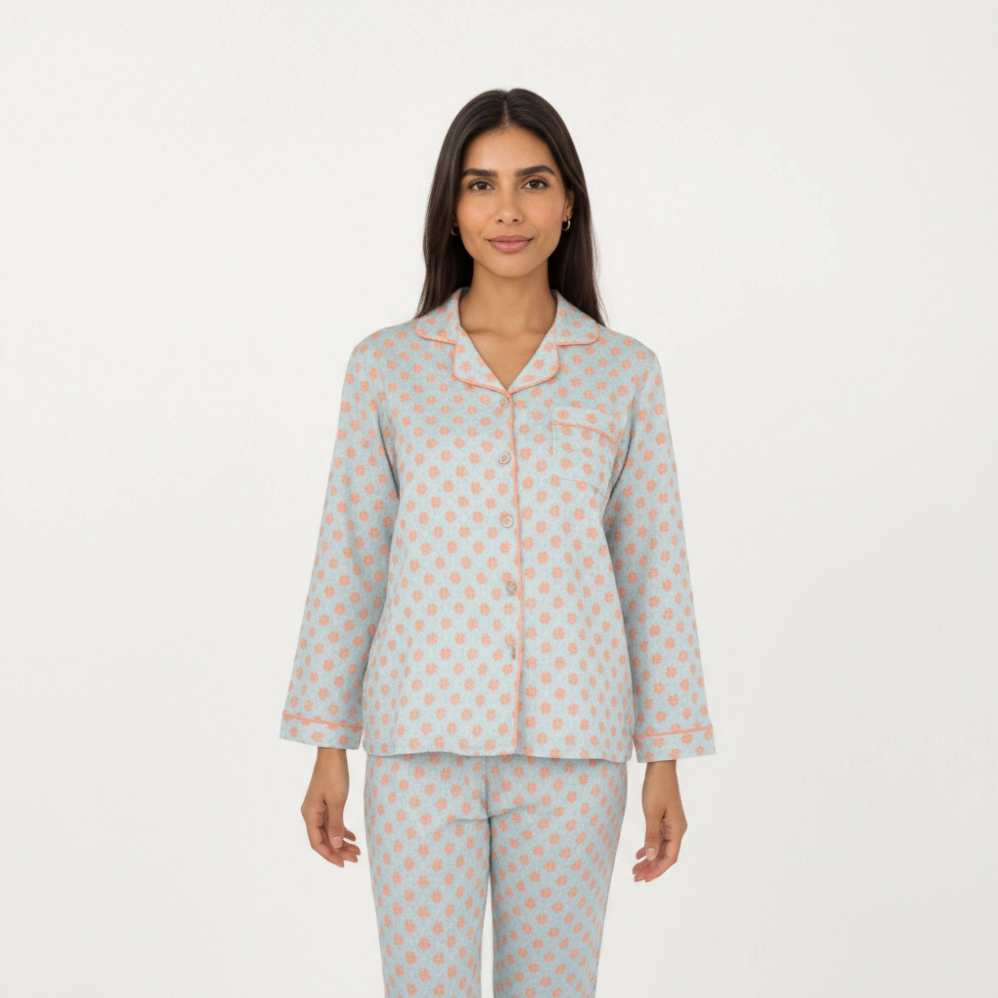 Anna-Kaci Women's 2-Piece Long Sleeve Button Up Pajama Top with Matching Relaxed Fit Printed Pants