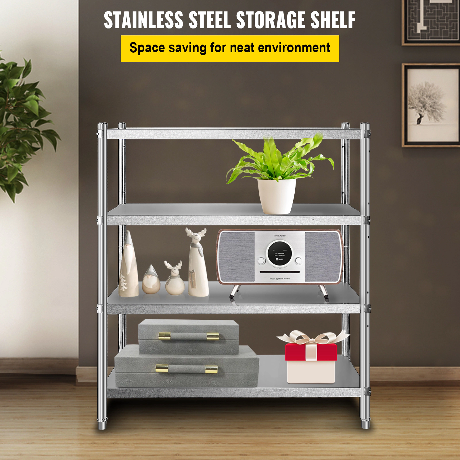 Flynama 4 Tier 46.8 x 18.5 in Stainless Steel Shelving 330 LB Per Shelf for Kitchen Office and Garage Storage