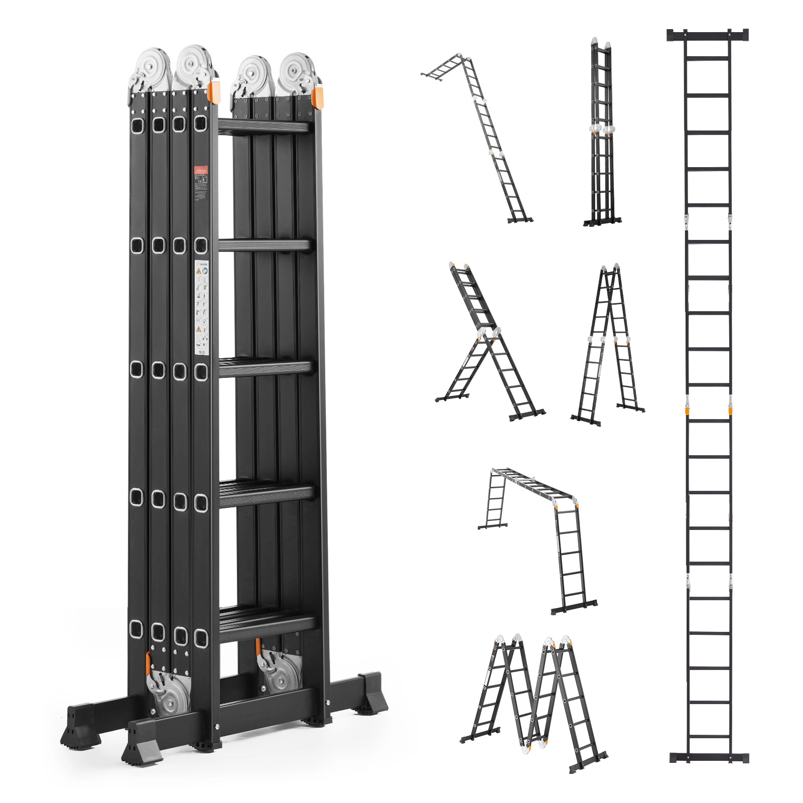 HONGGE Multi-Purpose Folding Ladder 7-in -1 Tall Extension Step A Frame Telescoping Reach Height Heavy