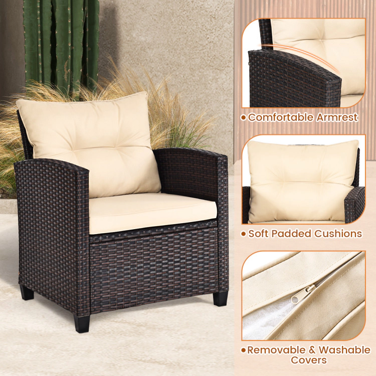 Hivvago 3 Pieces Patio Rattan Furniture Set Cushioned Conversation Coffee Table