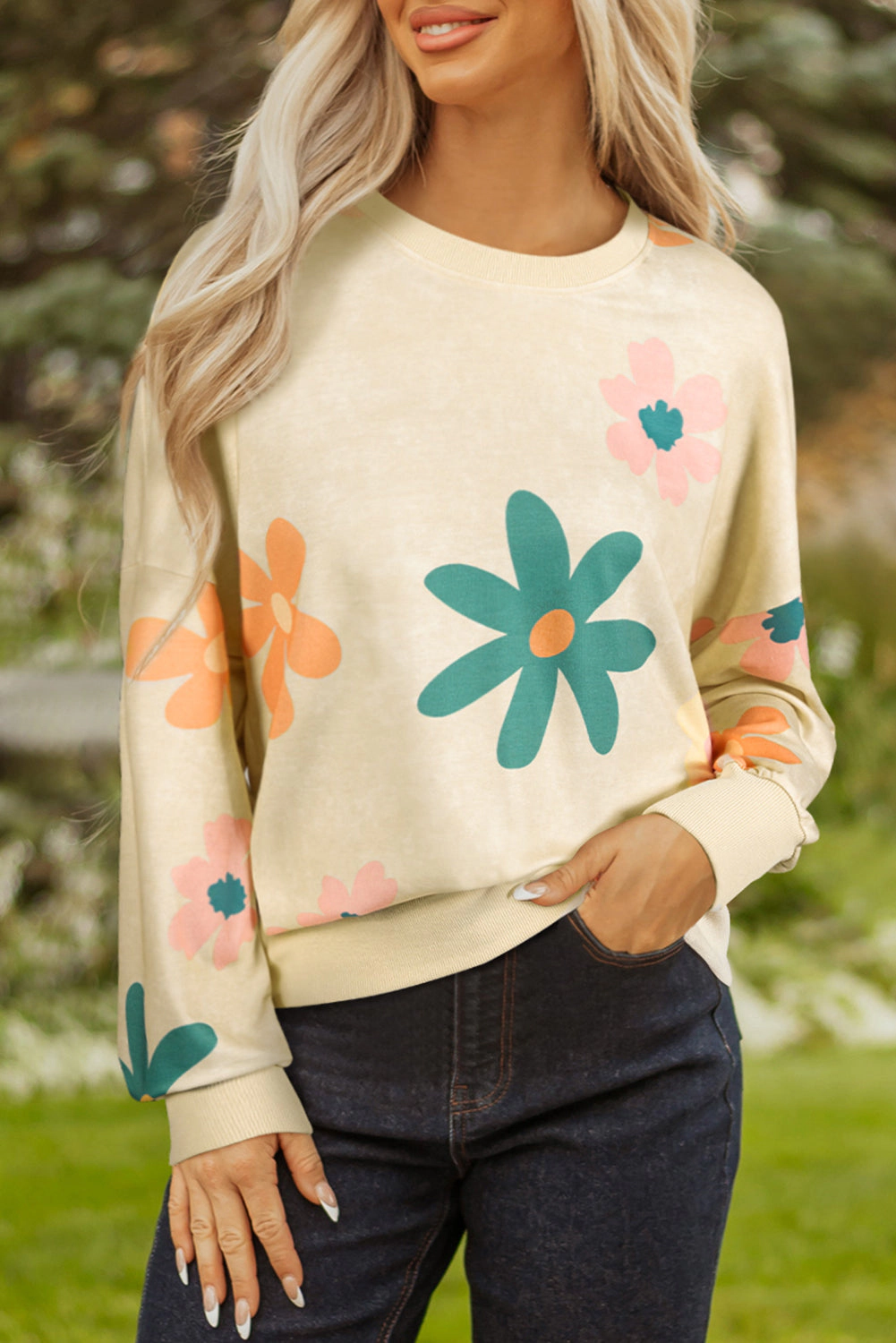 Threaded Pear Women's Abigail Terry Flower Print Sweatshirt