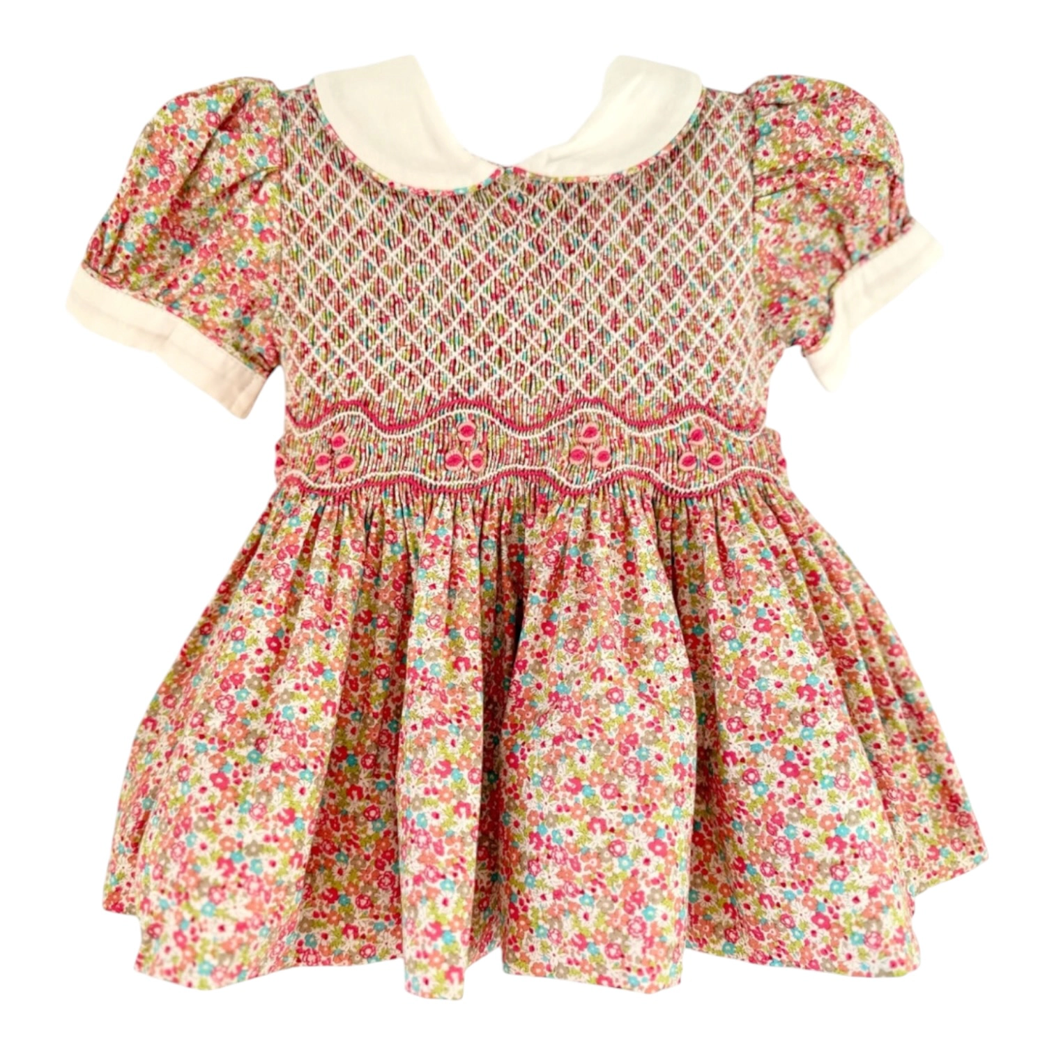 Laurenza's Baby Girls Pink Floral Smocked Dress with Embroidery